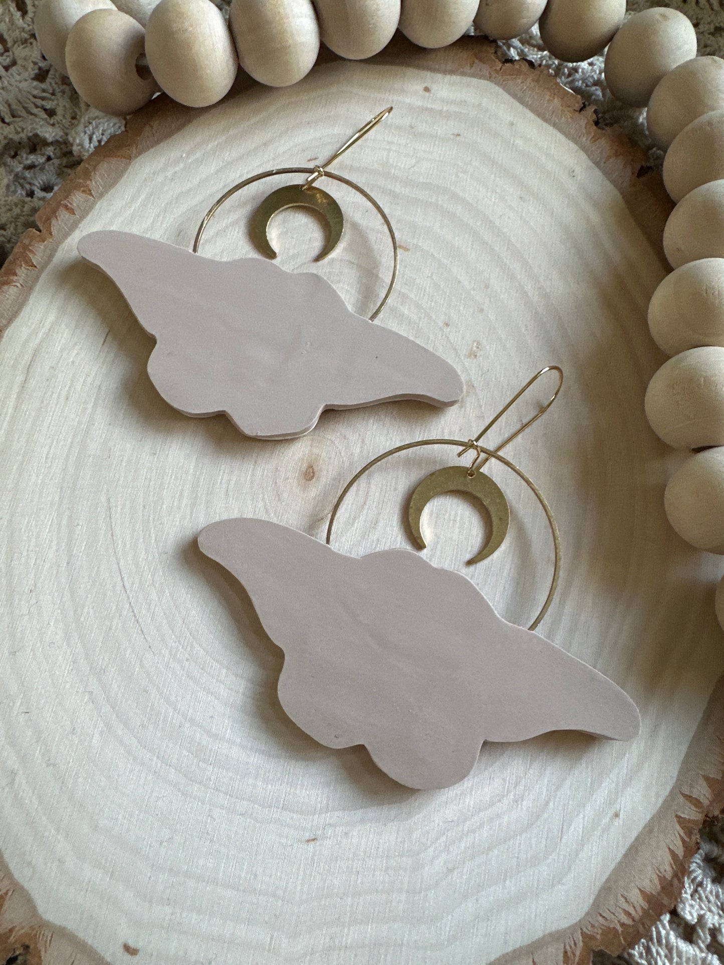 Emporer Gum Moth crescent moon hoop earrings