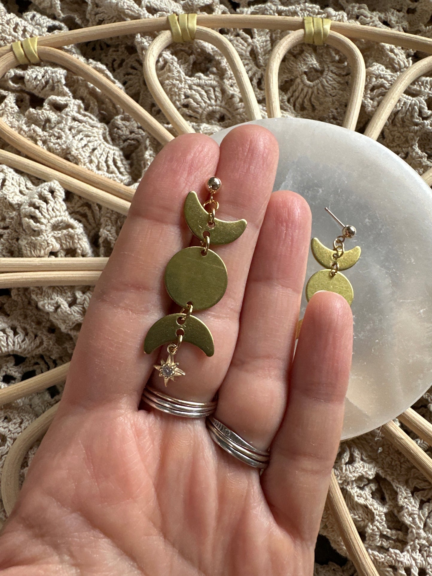 Brass moon phase studs