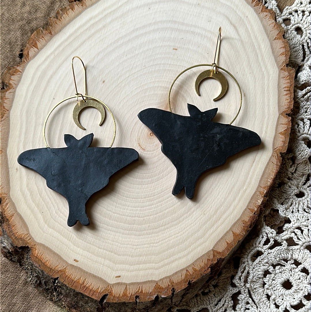 Large Spanish Moon Moth hoop earrings