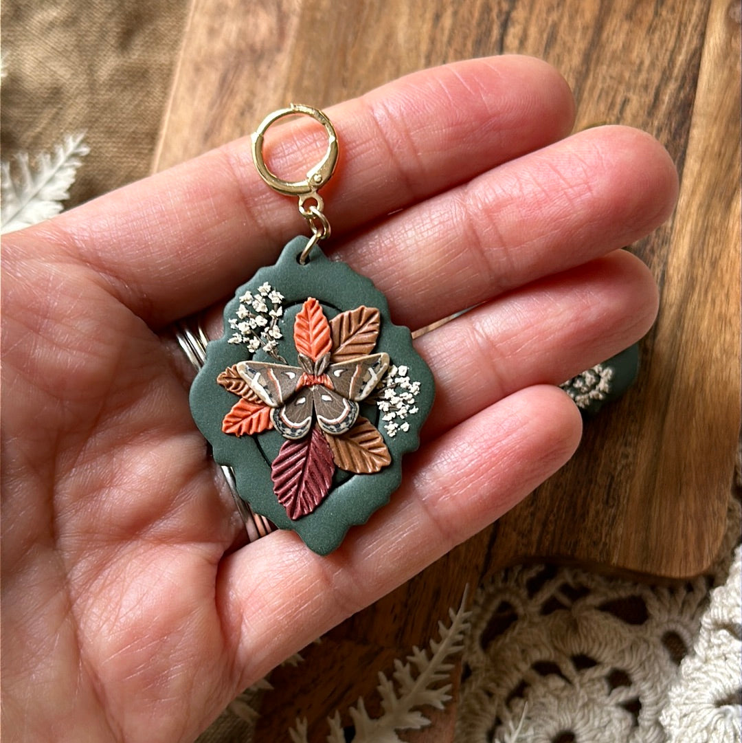 Floral cecropia moth framed earrings