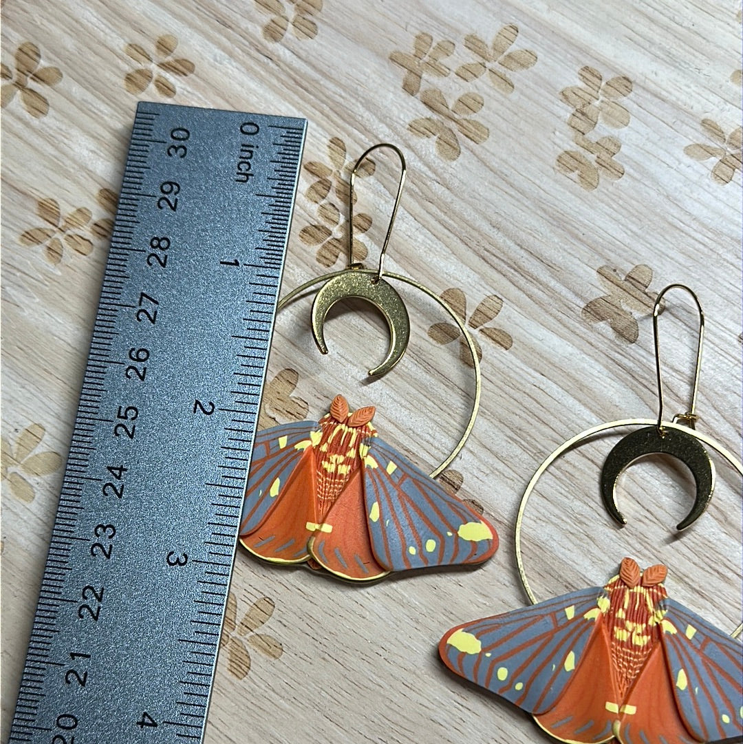 Large regal moth and moon earrings