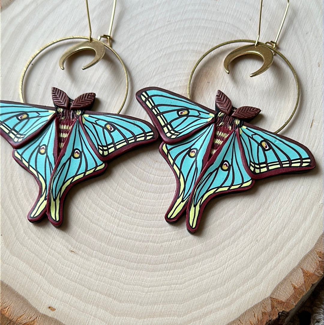 Large Spanish Moon Moth hoop earrings