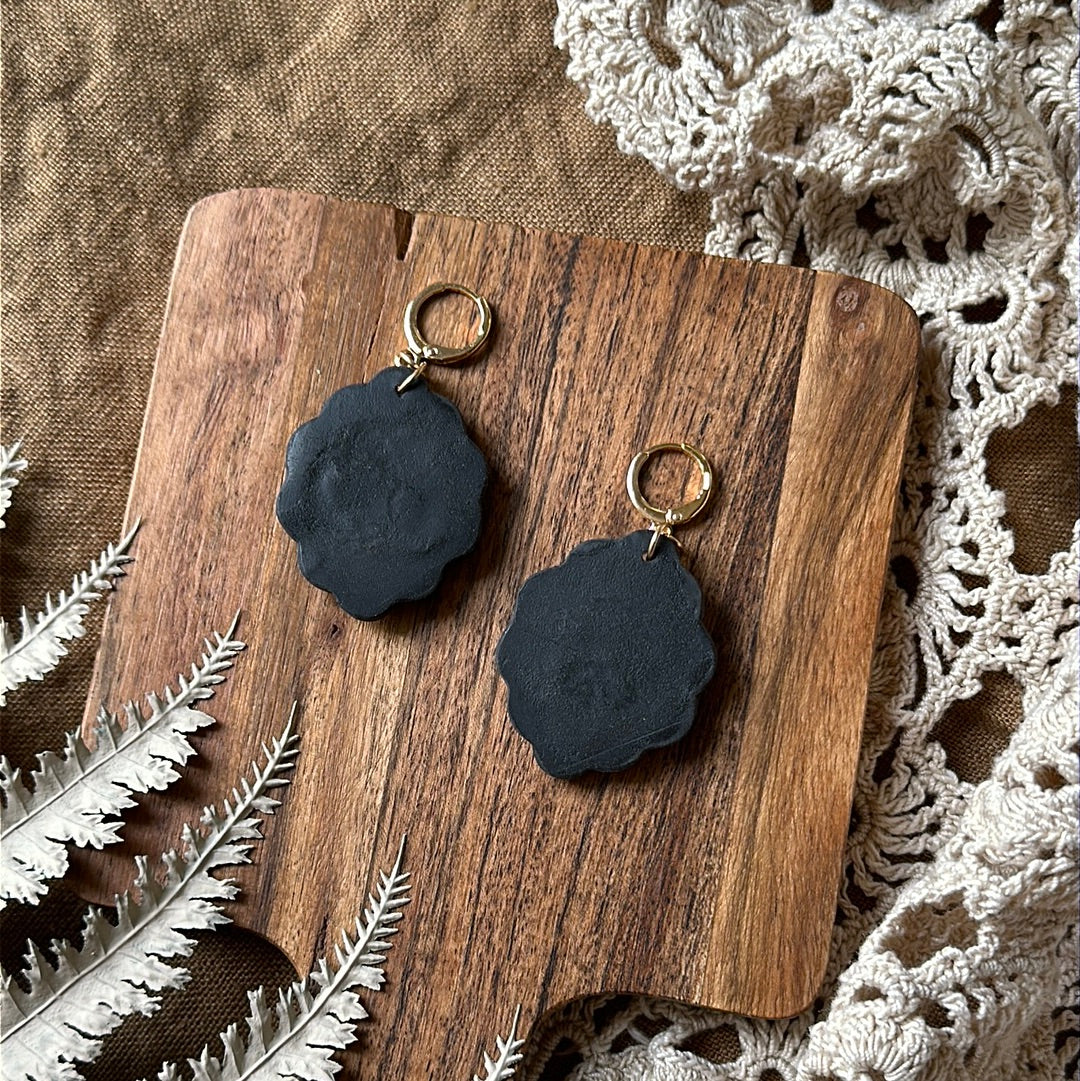 Floral cecropia moth scallop framed earrings