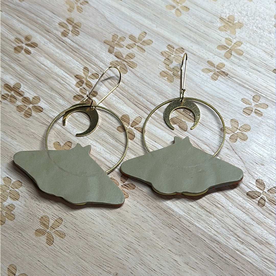 Large regal moth and moon earrings