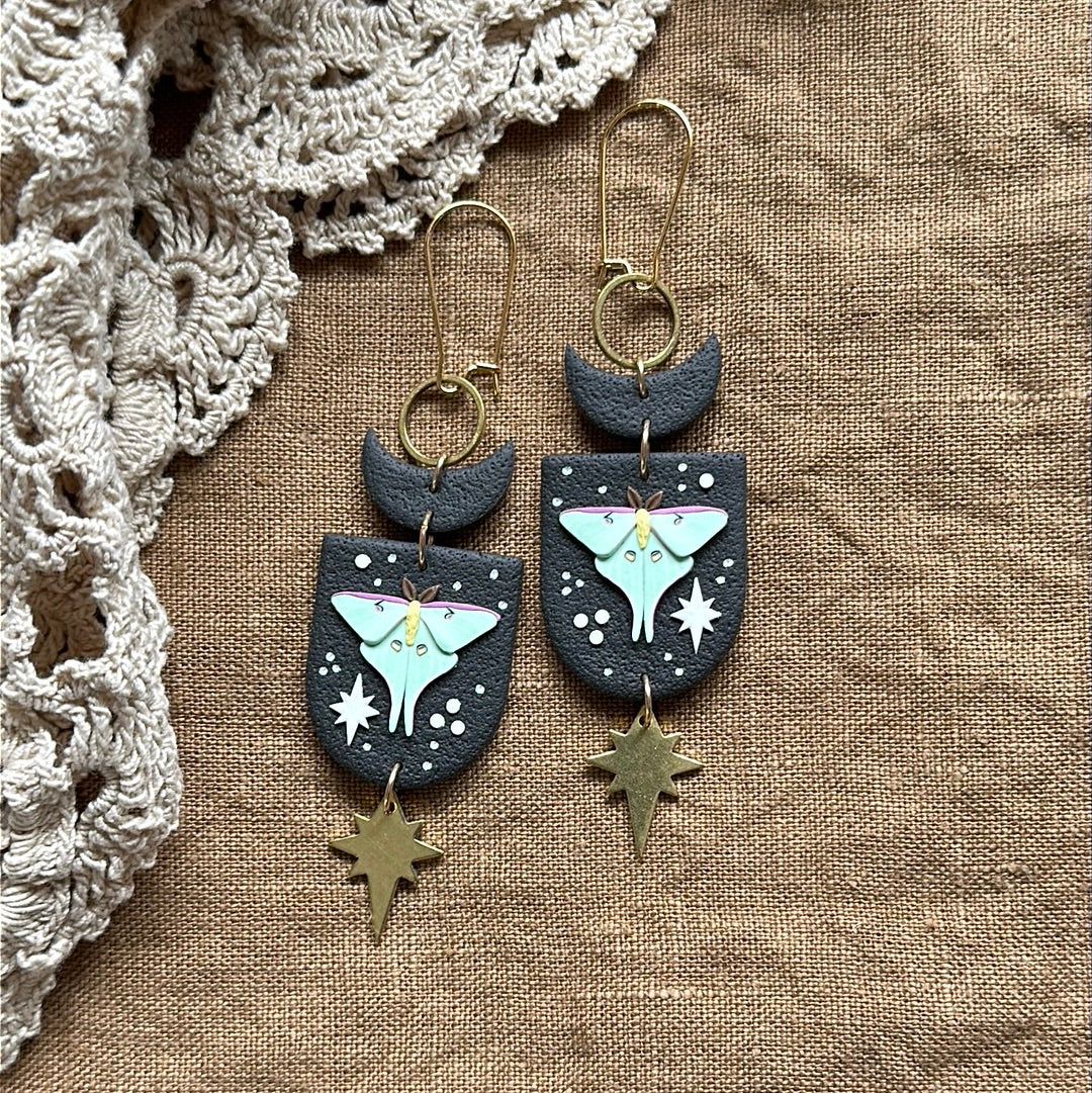 Luna Moth moon and arch earrings