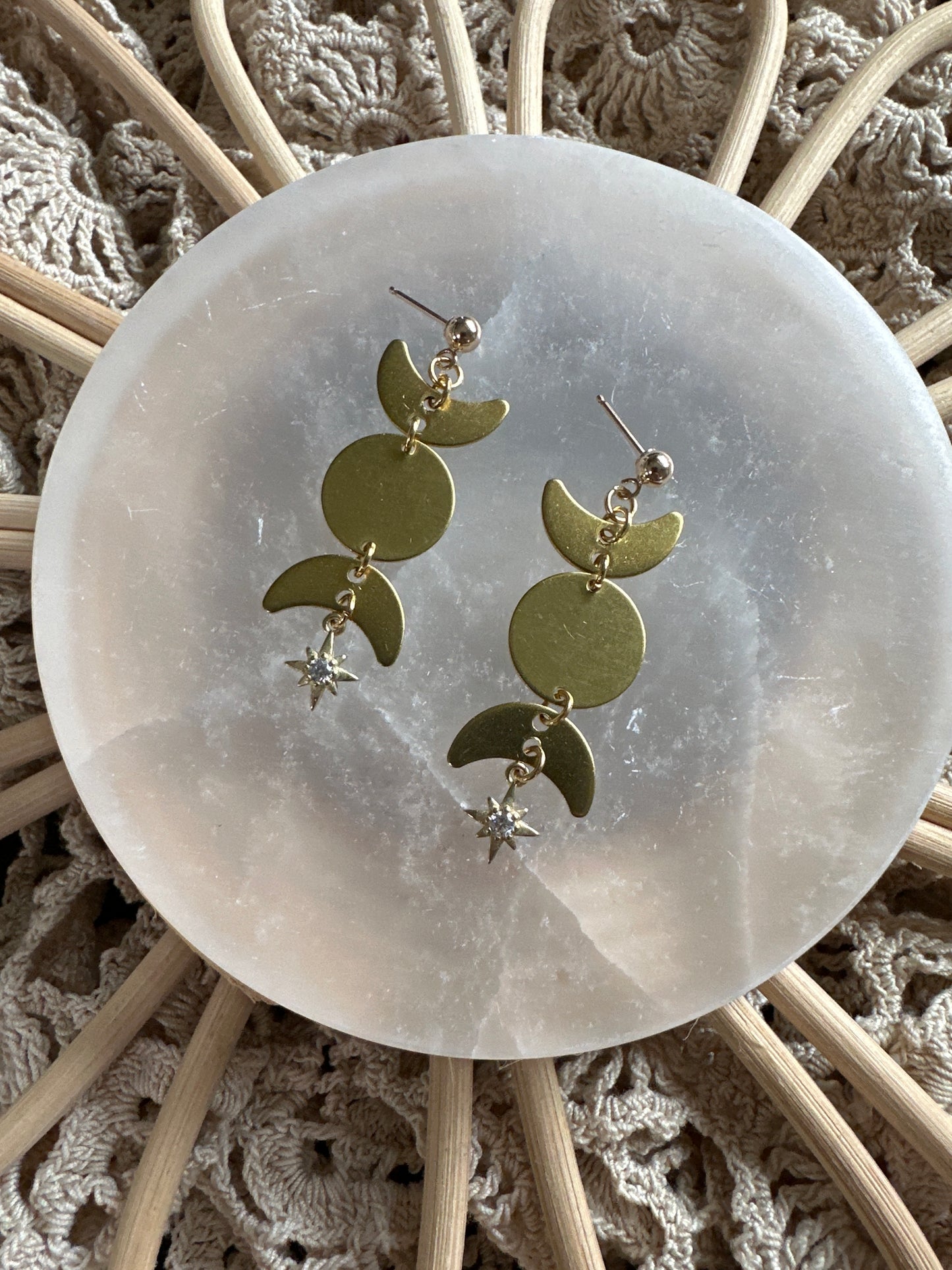 Brass moon phase studs