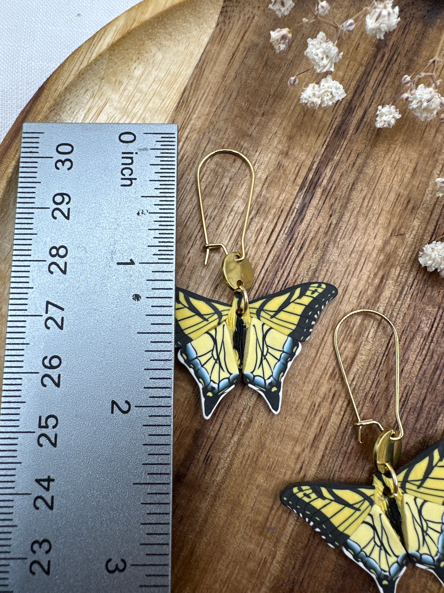 Small eastern tiger swallowtail dangle earrings