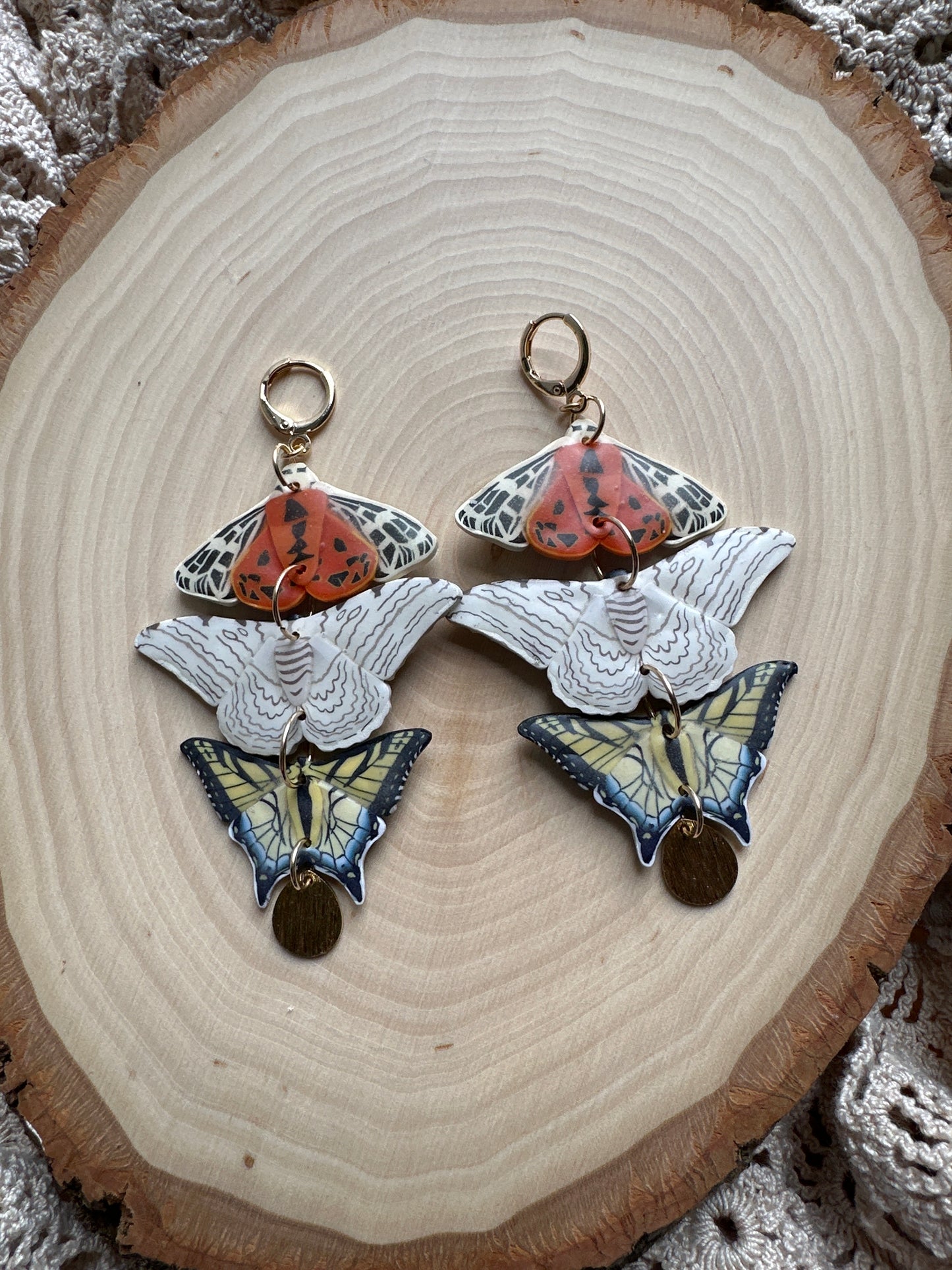 Moth and butterfly triple stack dangles