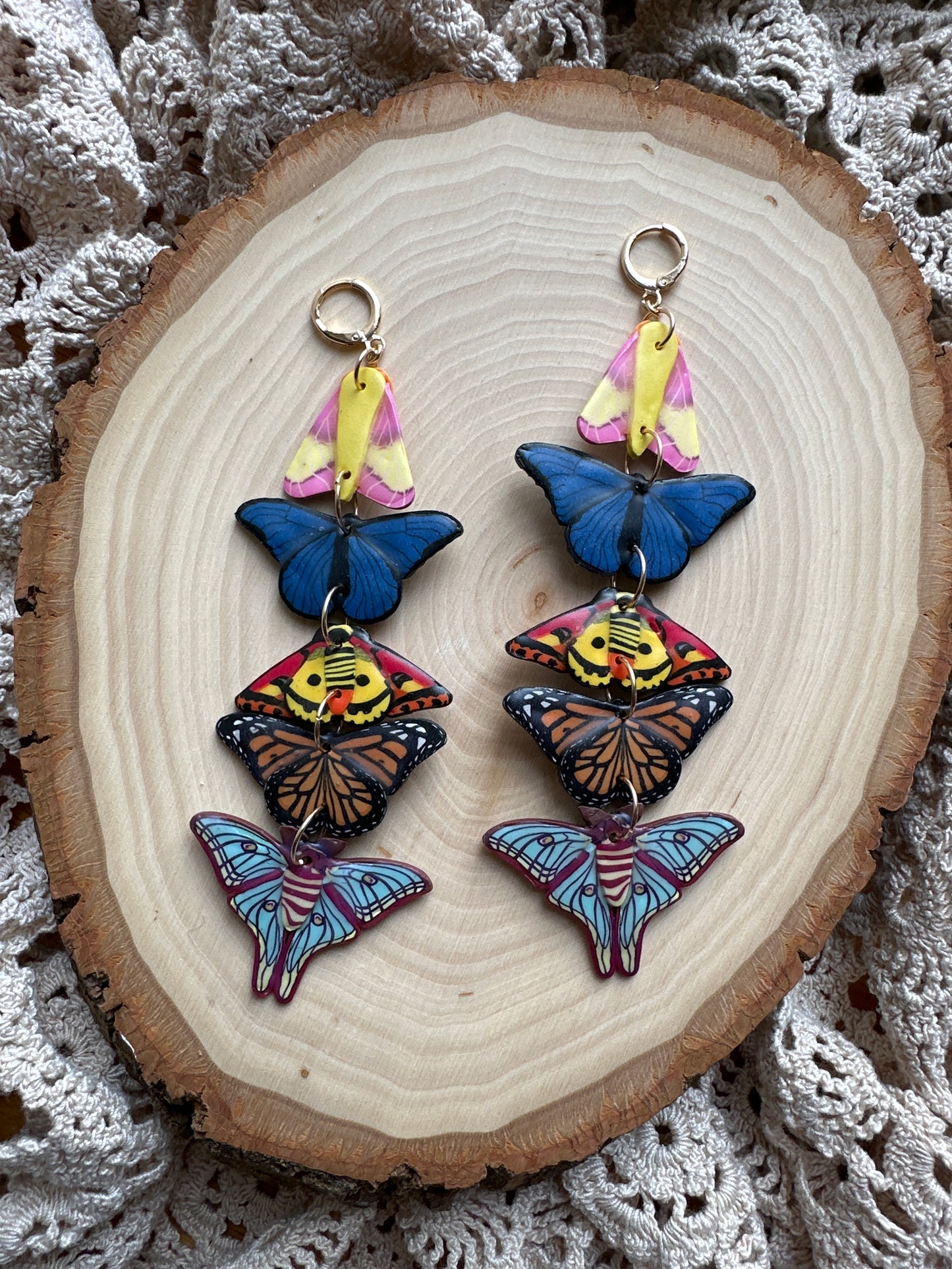 Stacked butterfly and moth dangles