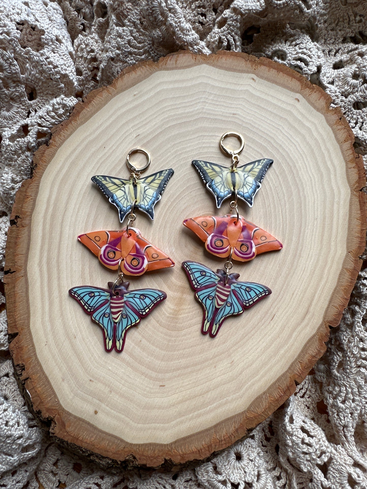 Moth and butterfly triple stack dangles