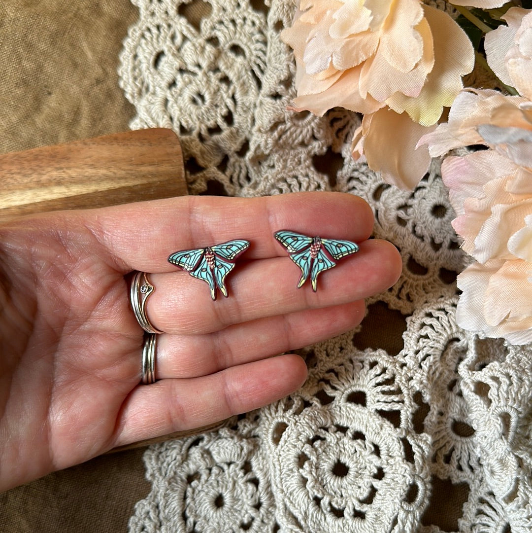Micro mini Spanish Moon Moth studs