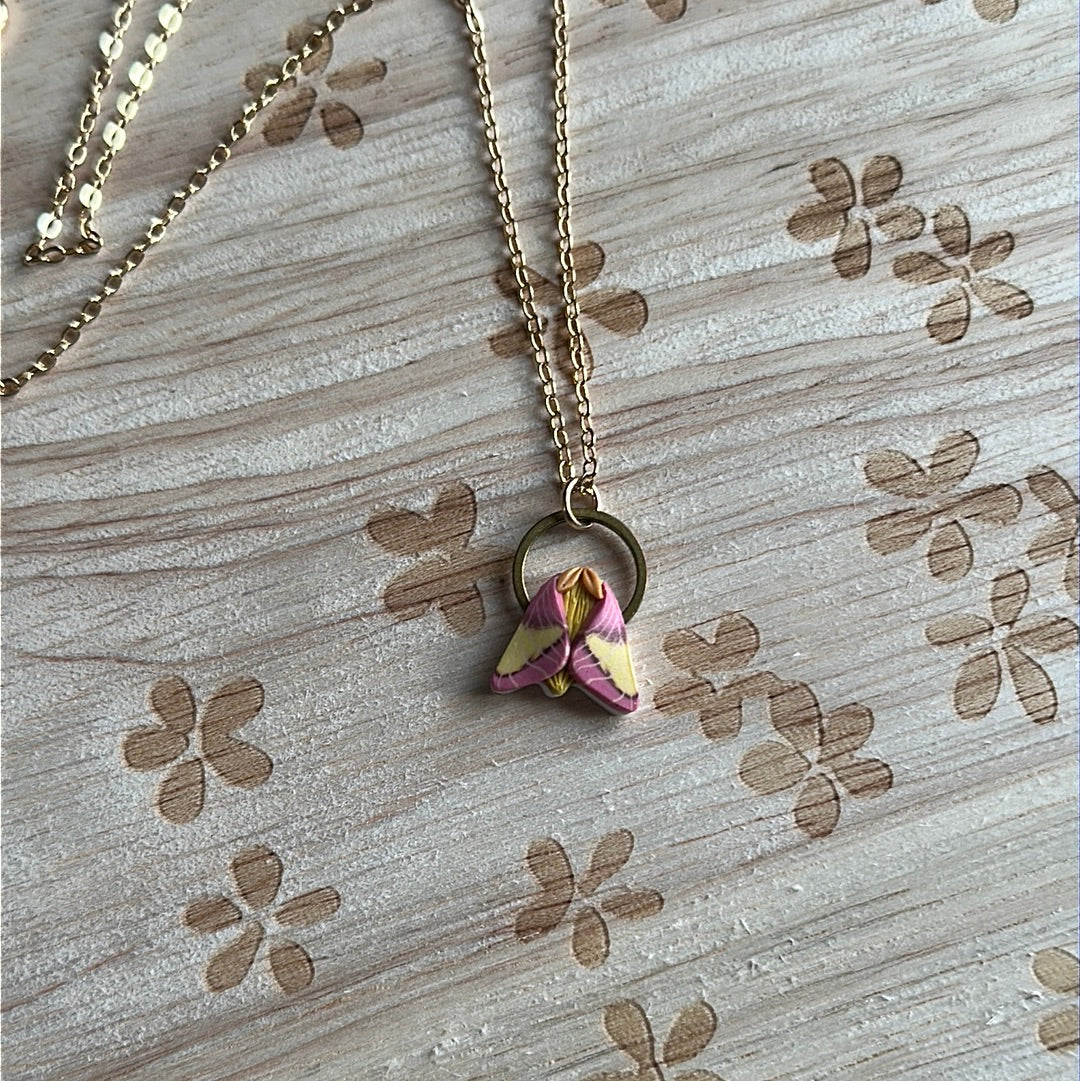 Rosy maple moth necklace