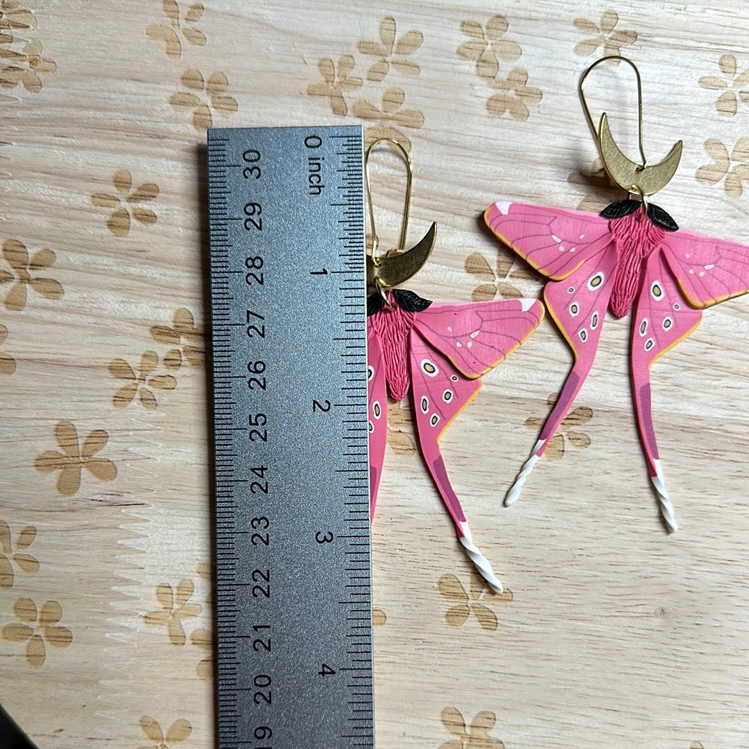 Pink silk Moth large earrings -made to order
