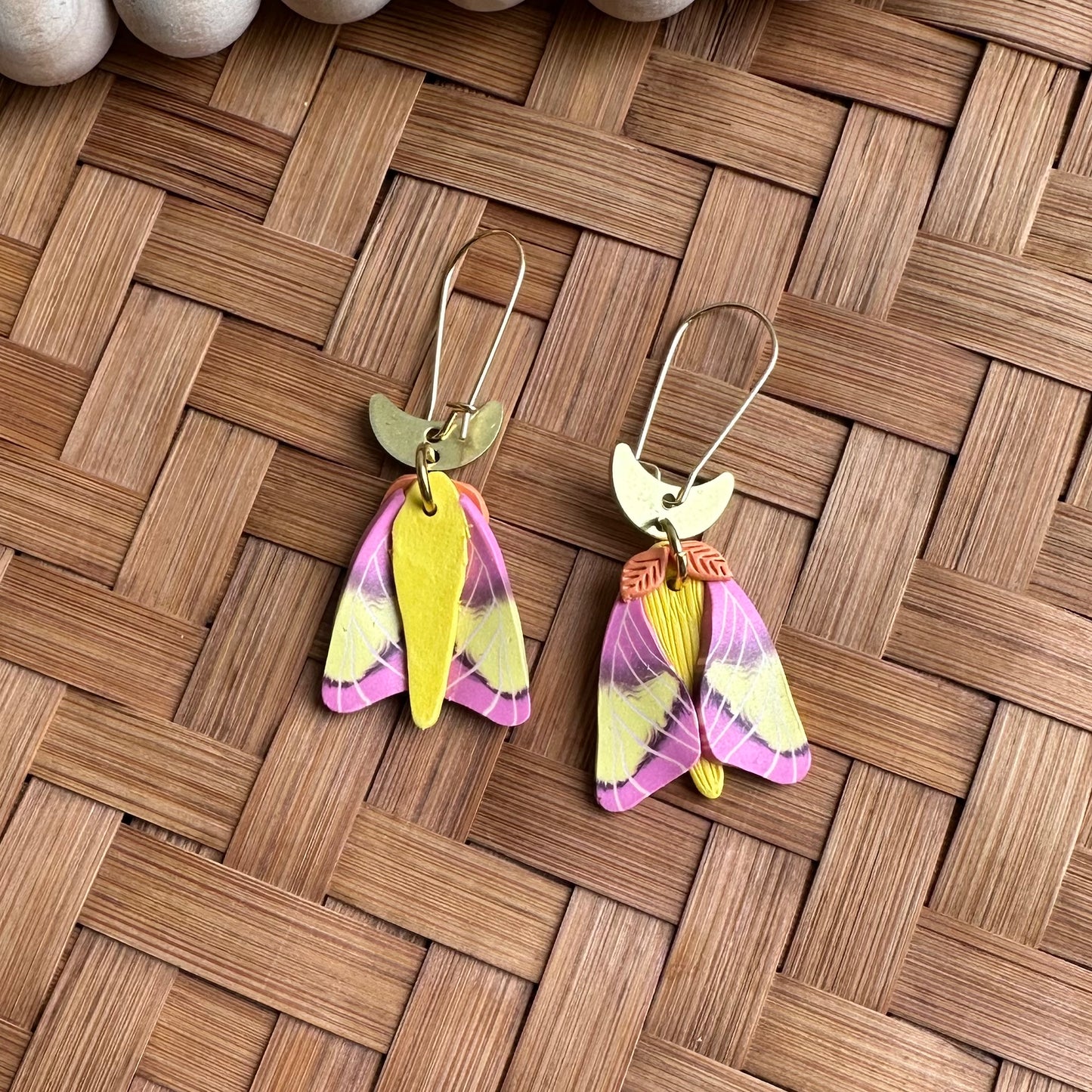 Rosy Maple moth moon dangles