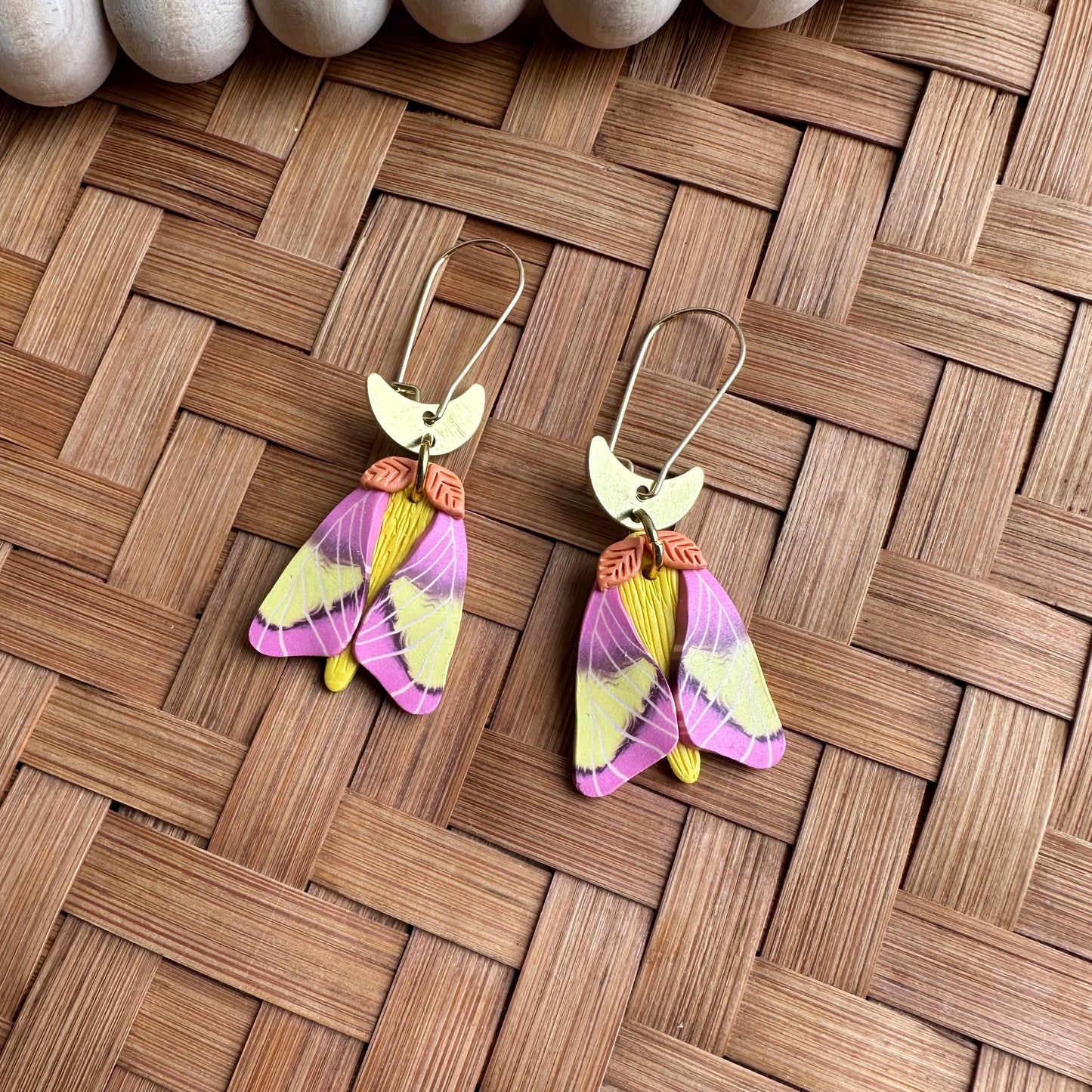 Rosy Maple moth moon dangles