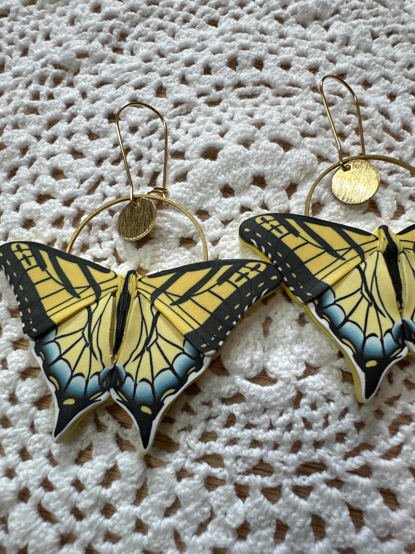 Large eastern tiger swallowtail hoop earrings