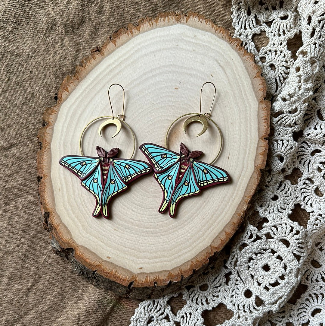 Large Spanish Moon Moth hoop earrings