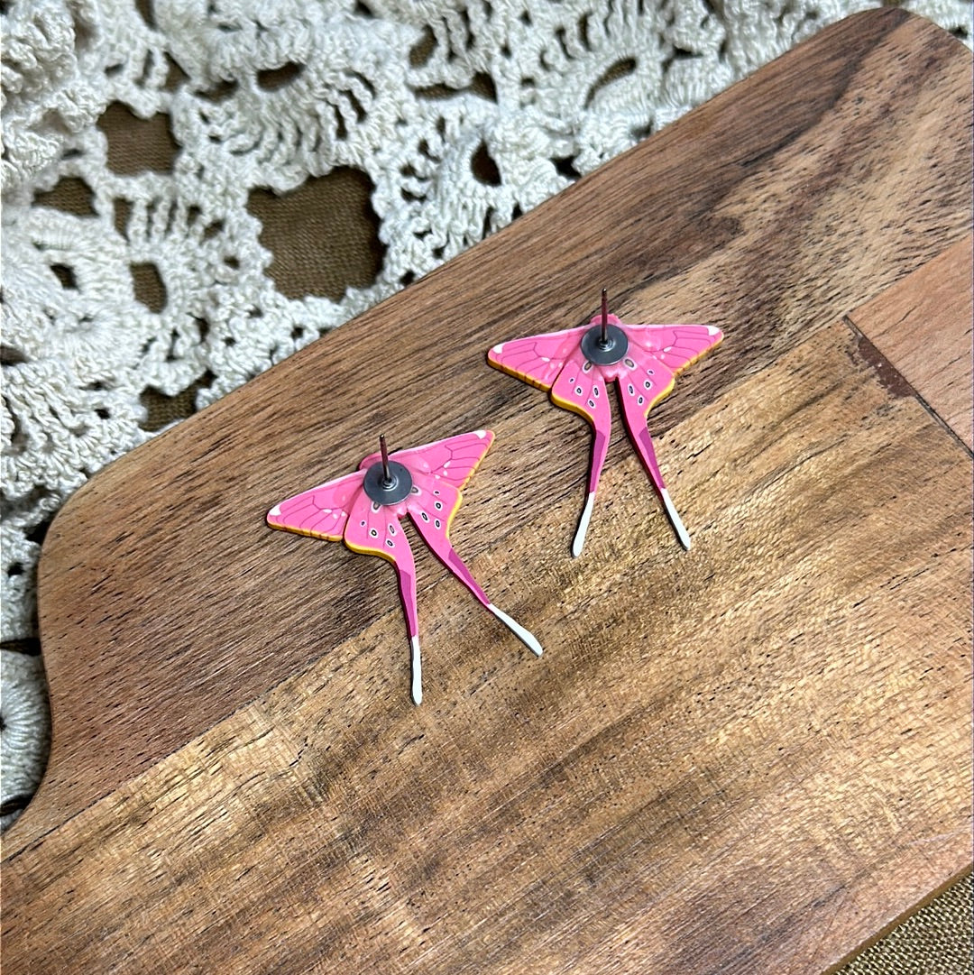 Small pink silk moth studs - made to order