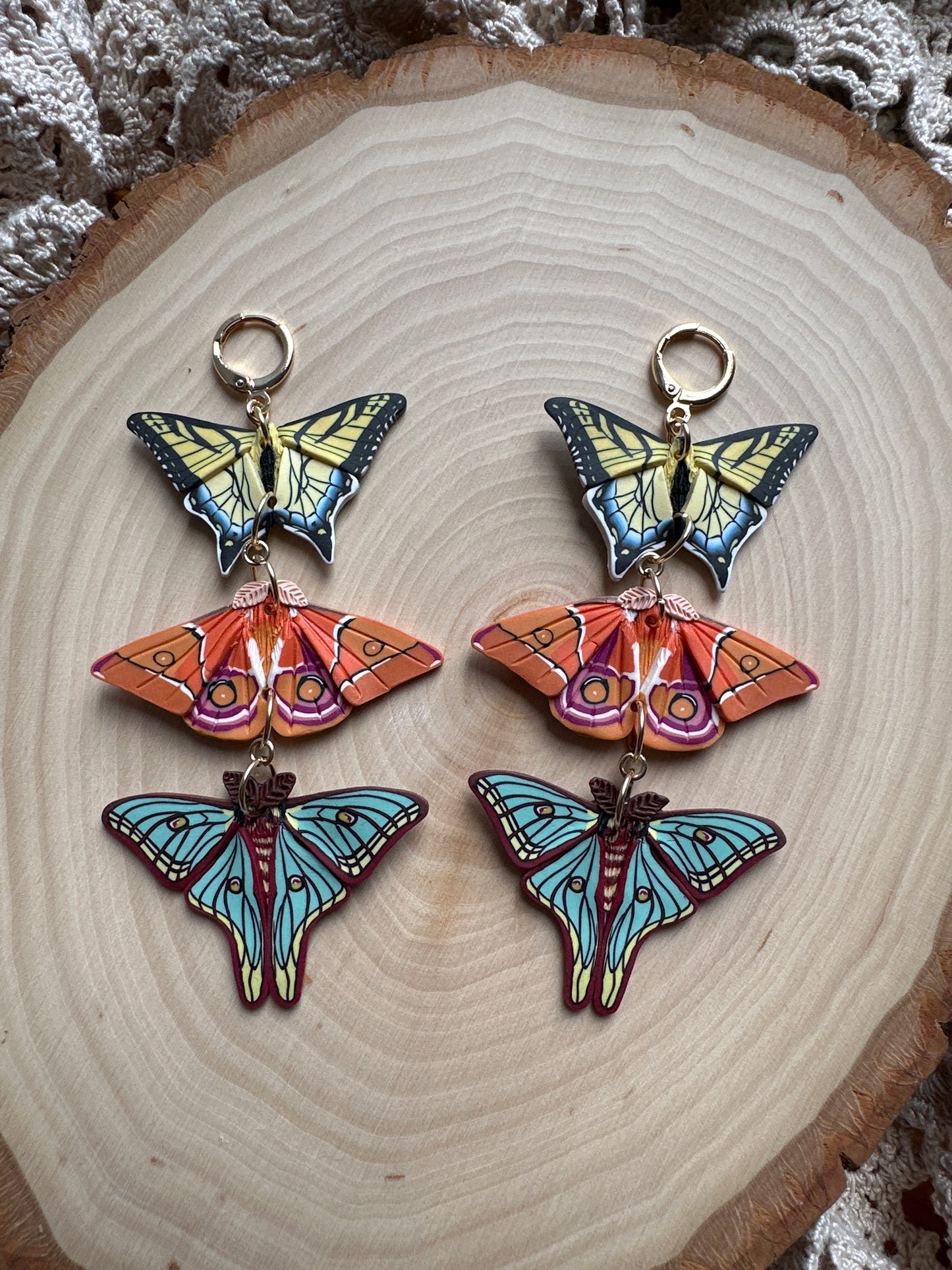 Moth and butterfly triple stack dangles