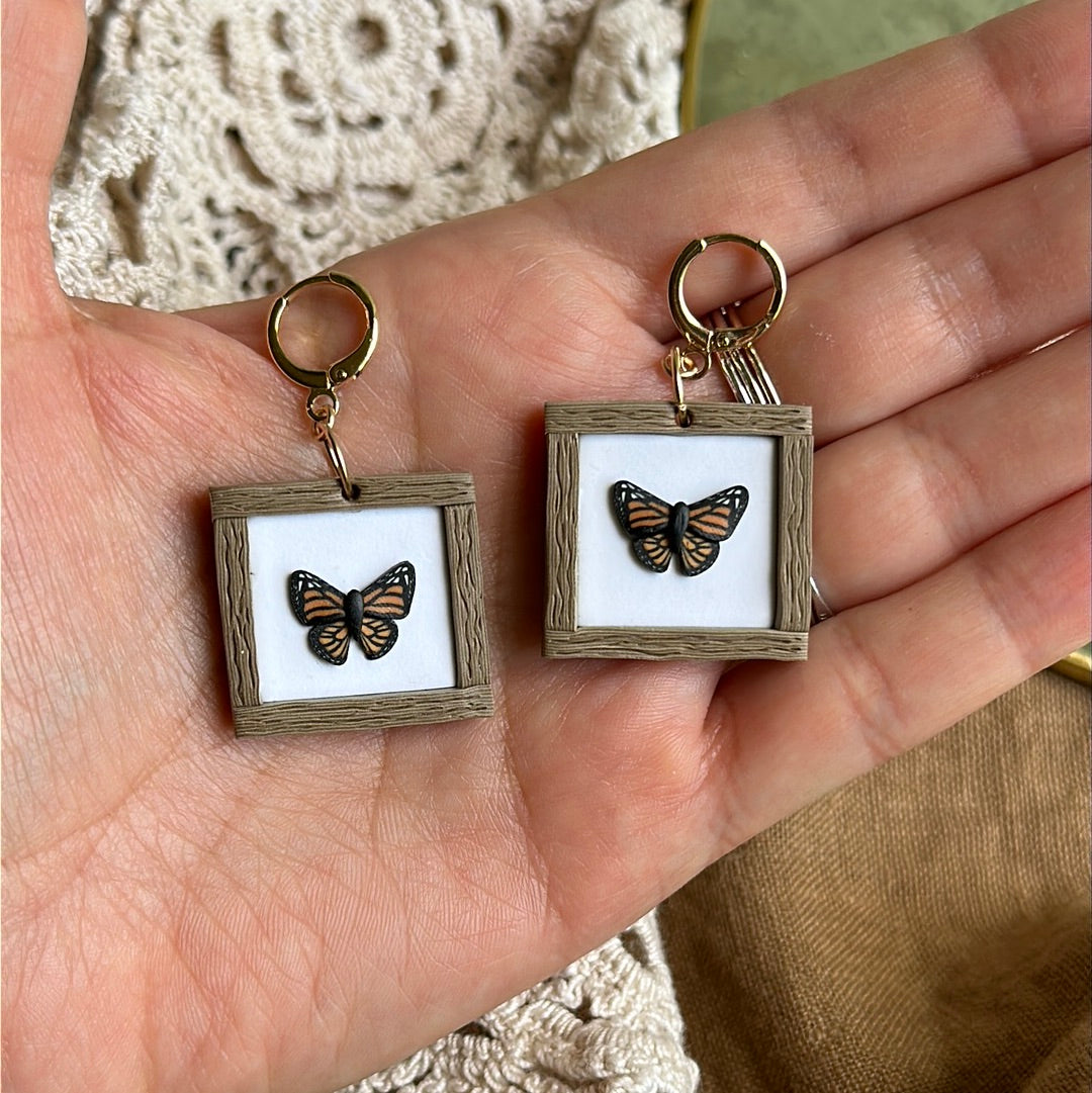 Small framed Monarch butterfly hoops