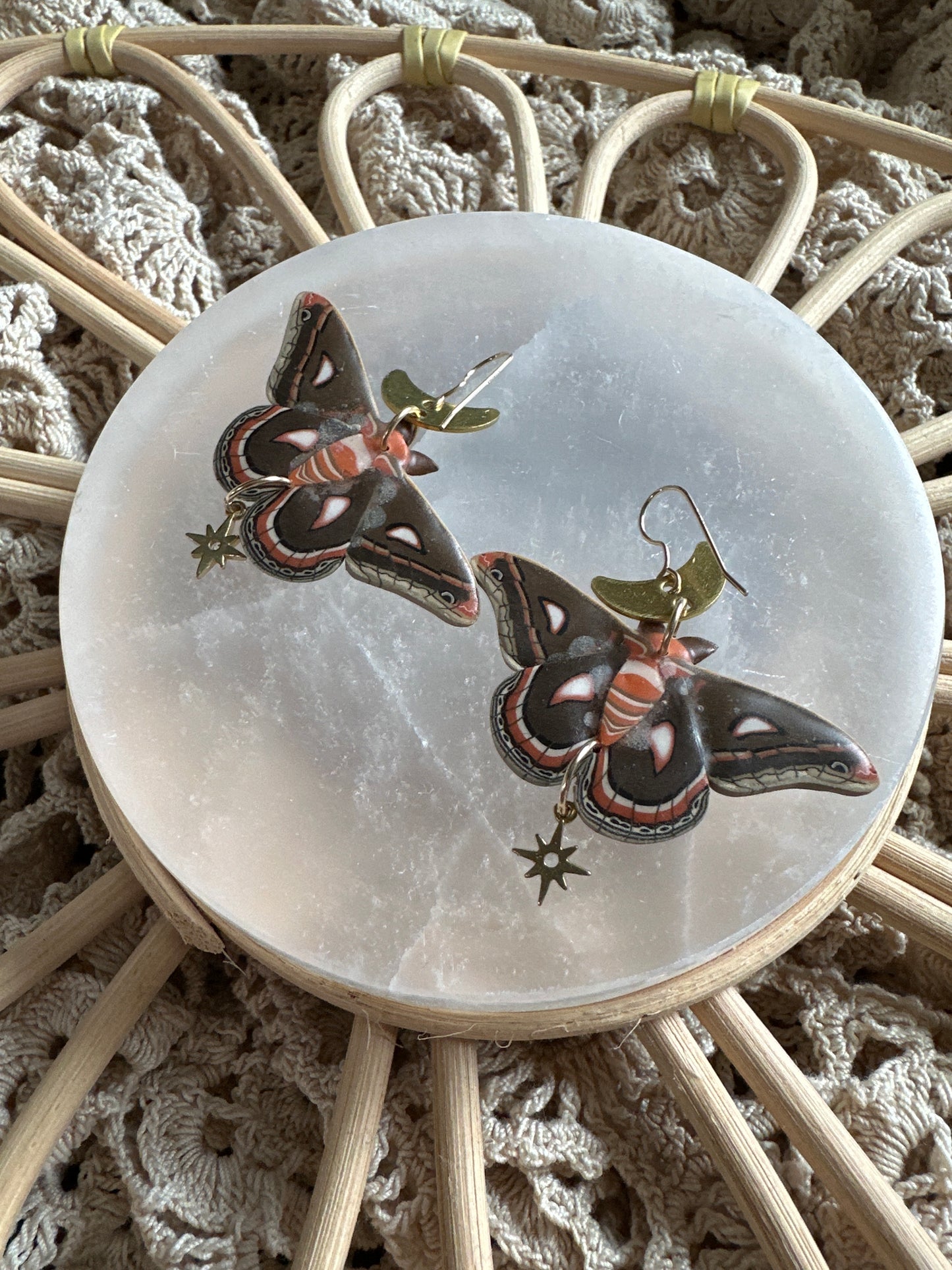 Small Cecropia Moth  moon earrings