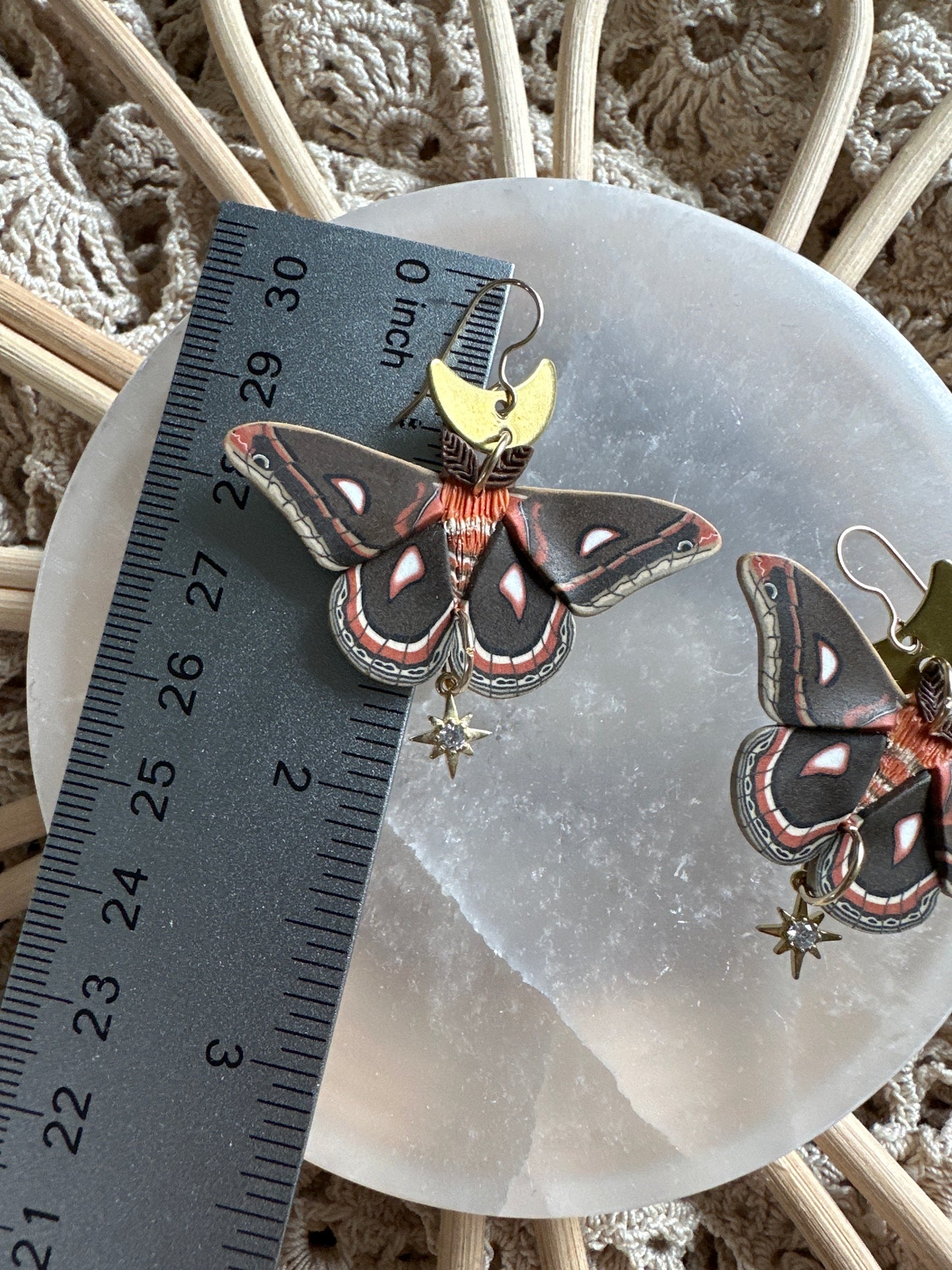 Small Cecropia Moth  moon earrings