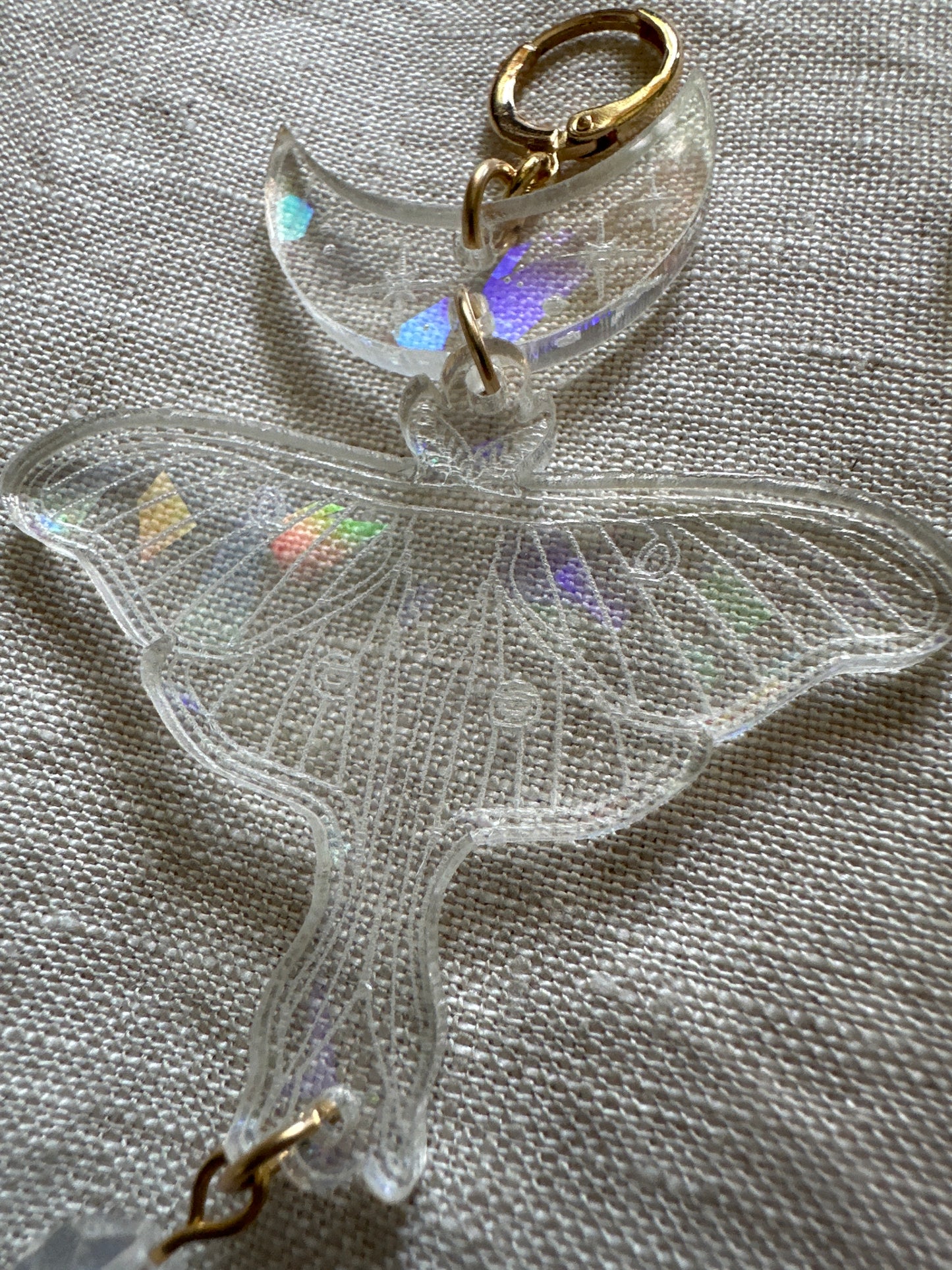 Luna moth rainbow acrylic crystal earrings