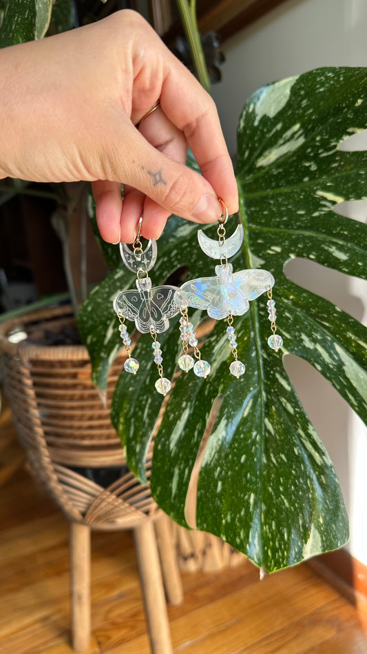 Cecropia moth rainbow acrylic crystal earrings