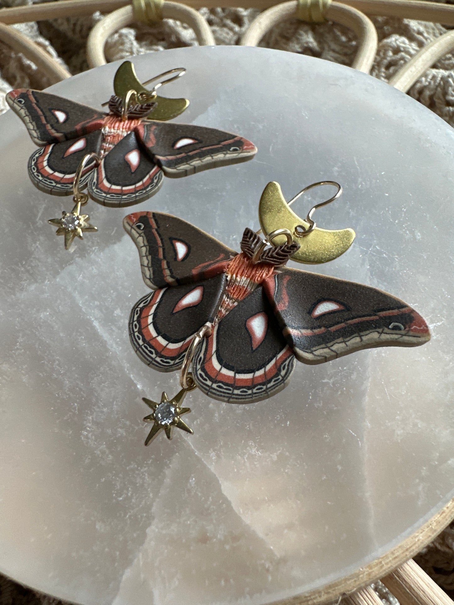 Small Cecropia Moth  moon earrings