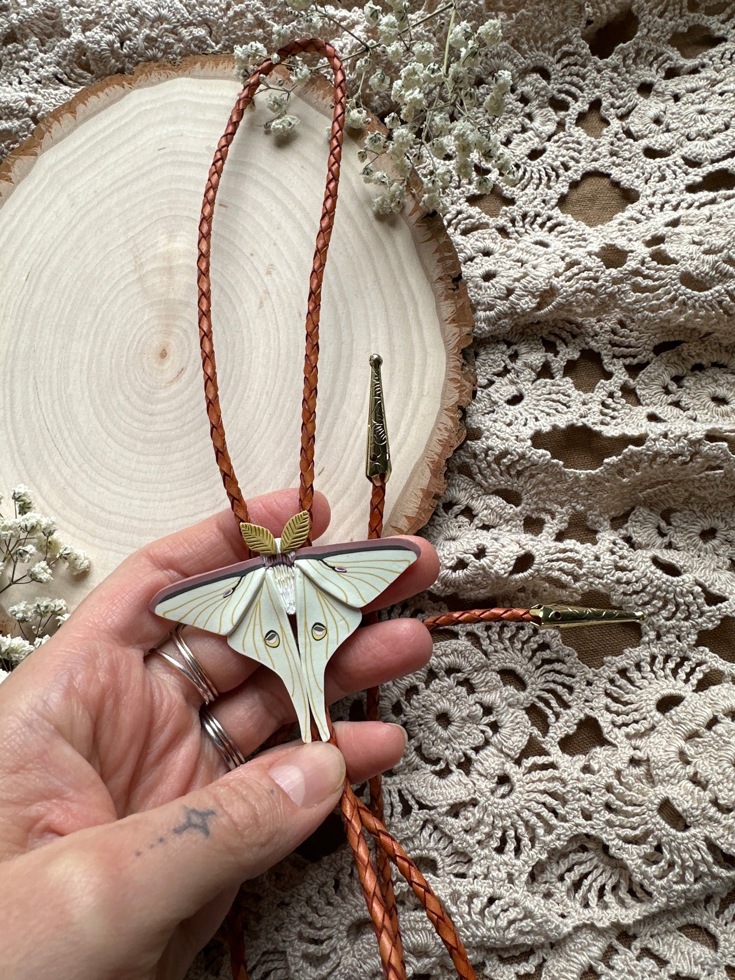 Luna Moth bolo tie