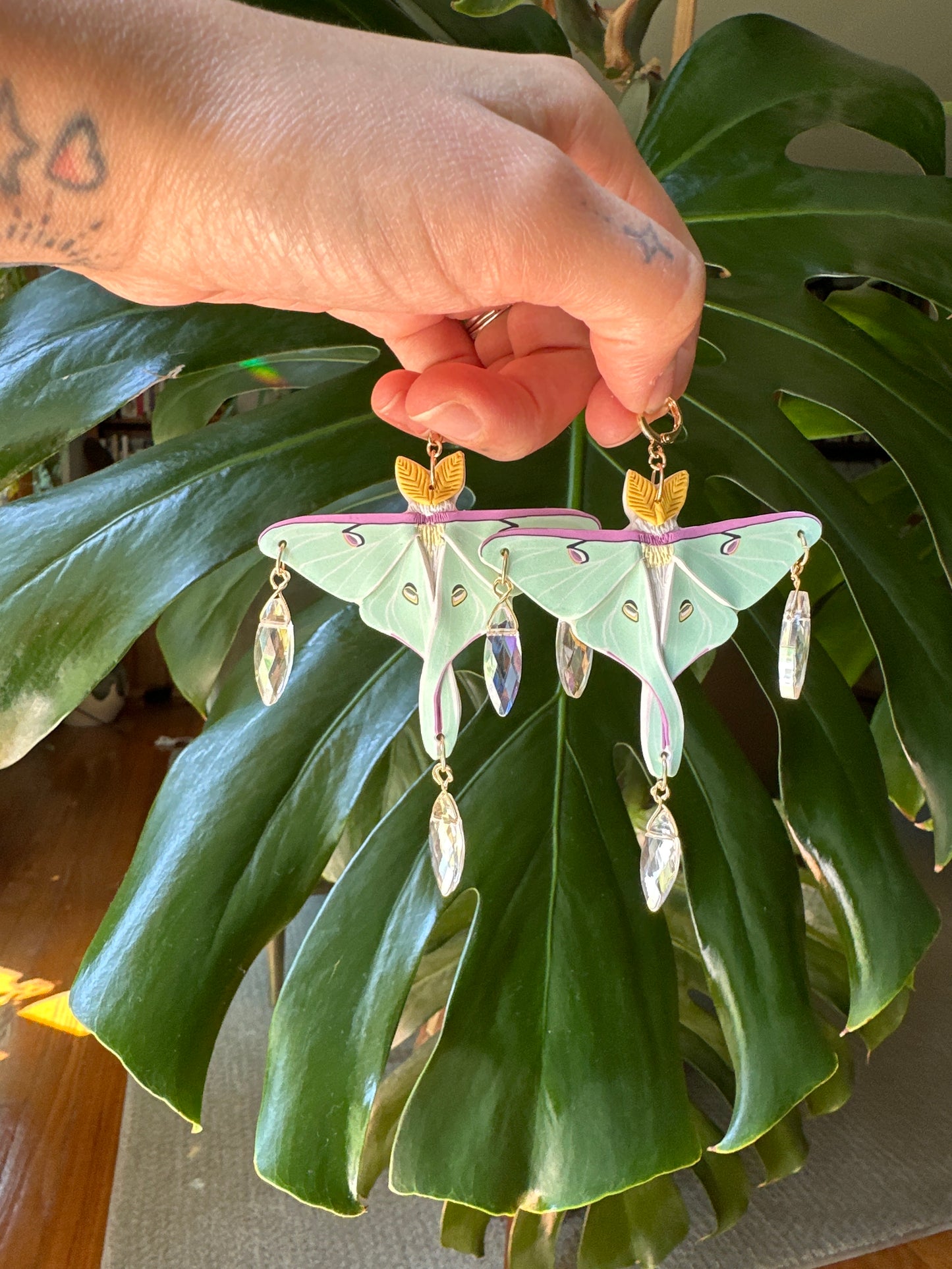 Luna Moth suncatcher earrings
