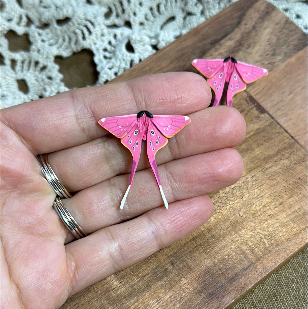 Small pink silk moth studs - made to order