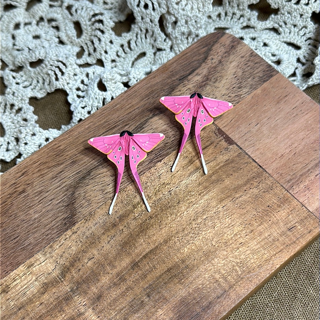 Small pink silk moth studs - made to order