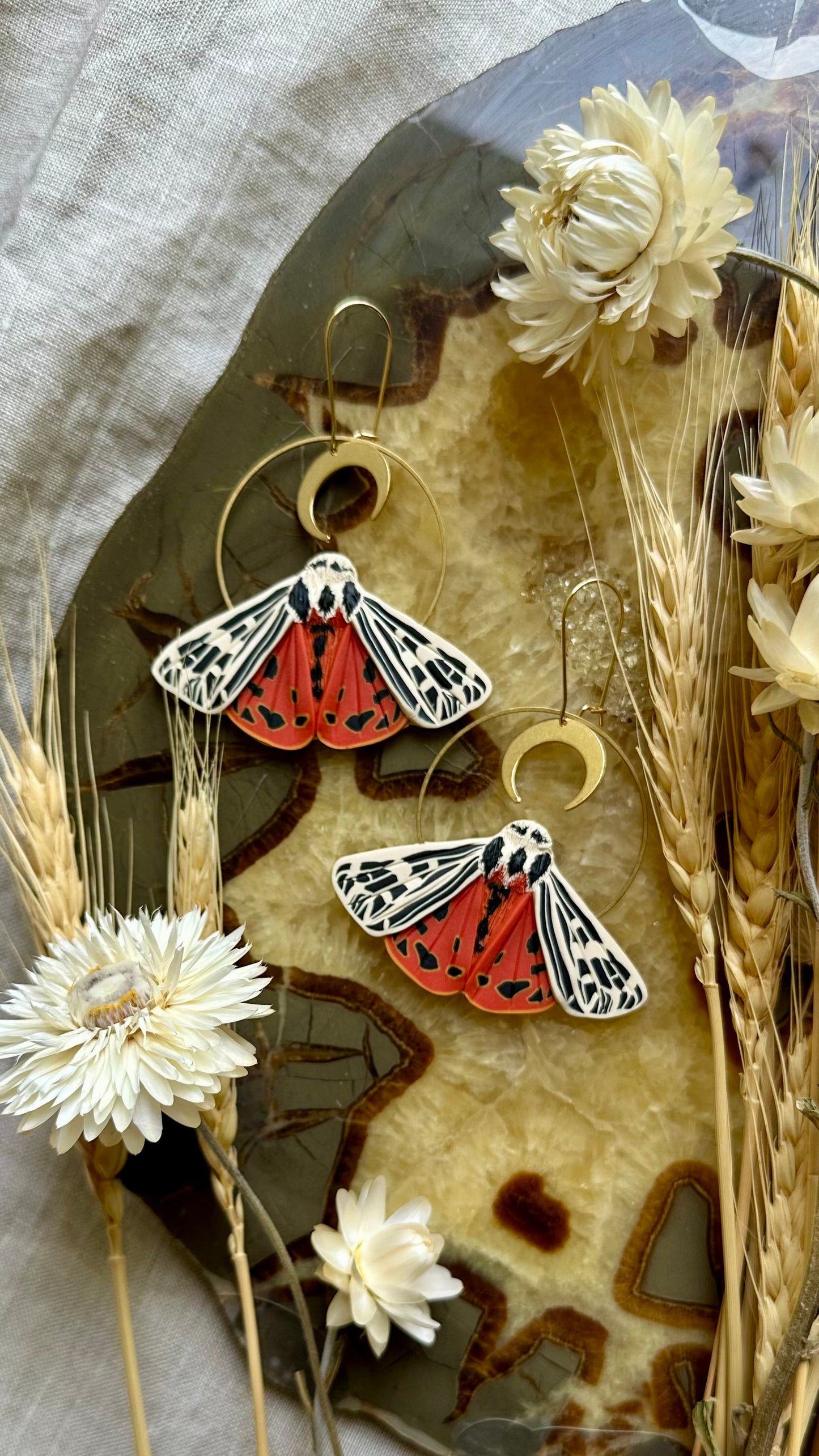 Large Ornate Tiger Moth hoop earrings