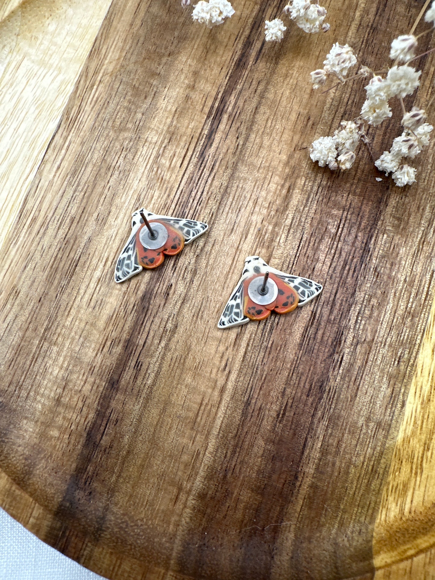 Micro mini ornate tiger moth studs