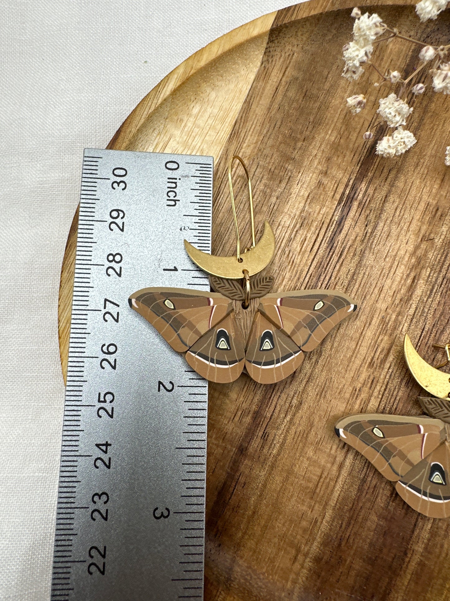 Small Polyphemus Moth crescent moon earrings