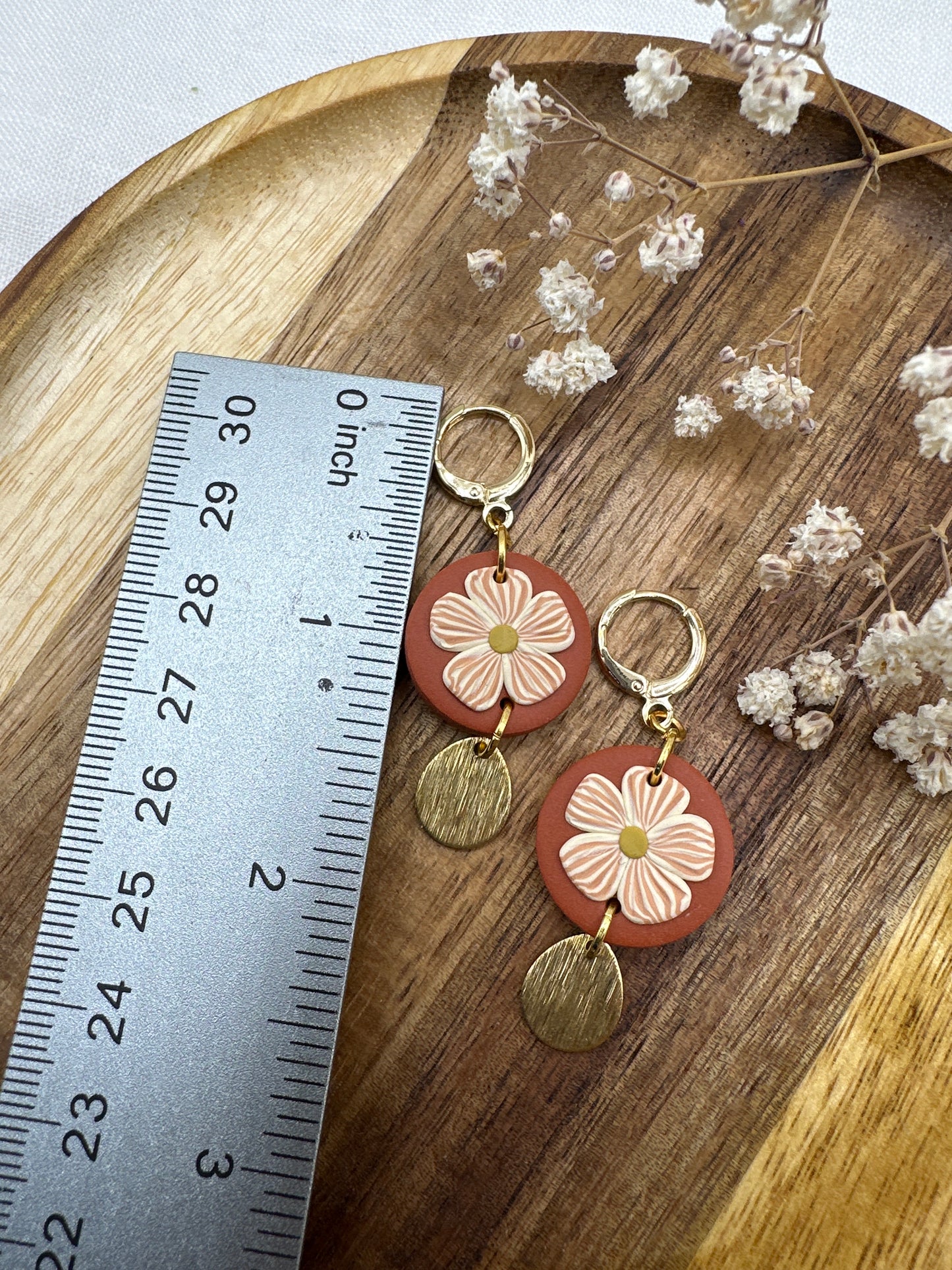 Terracotta flower circle hoops