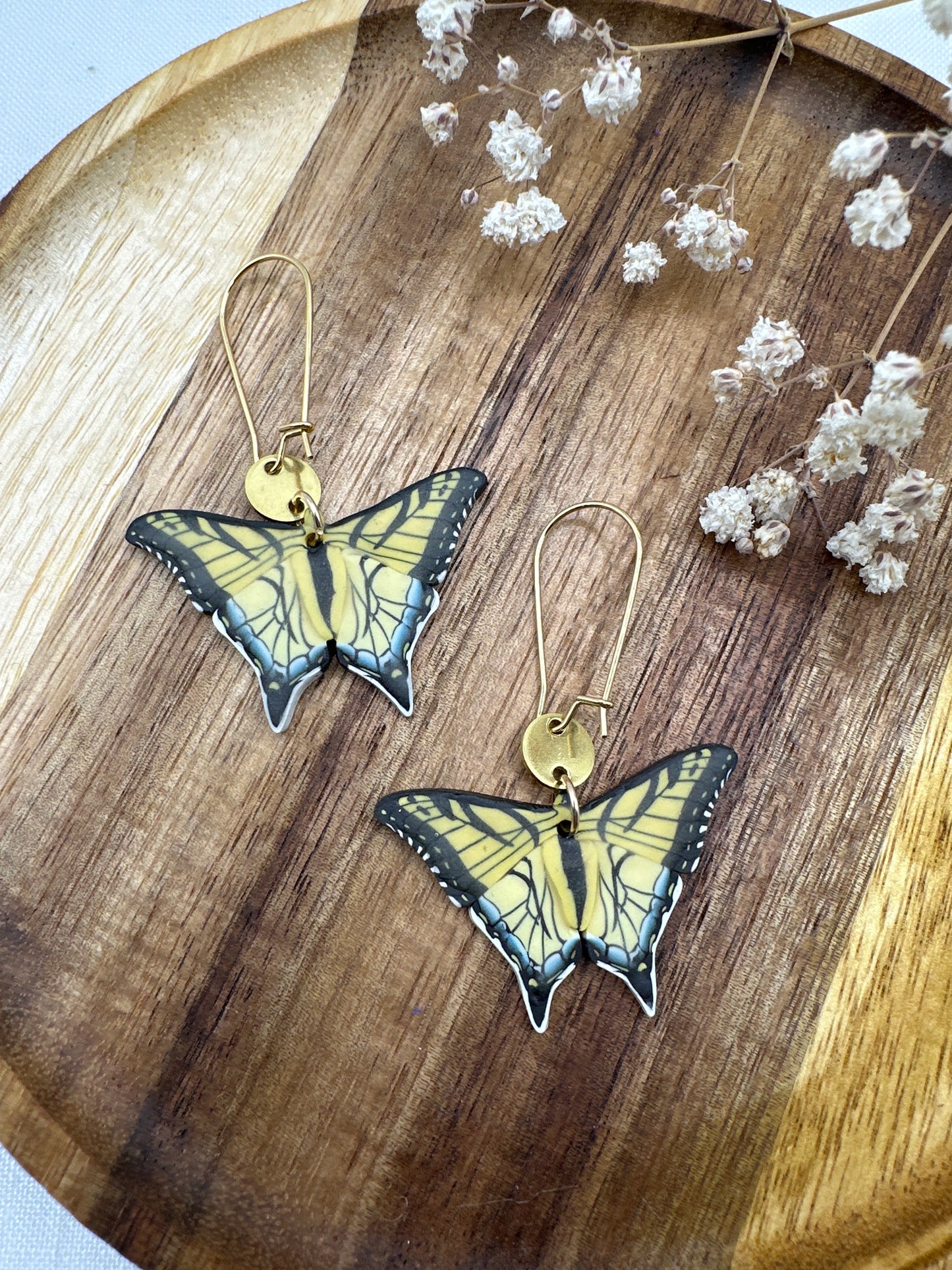 Small eastern tiger swallowtail dangle earrings