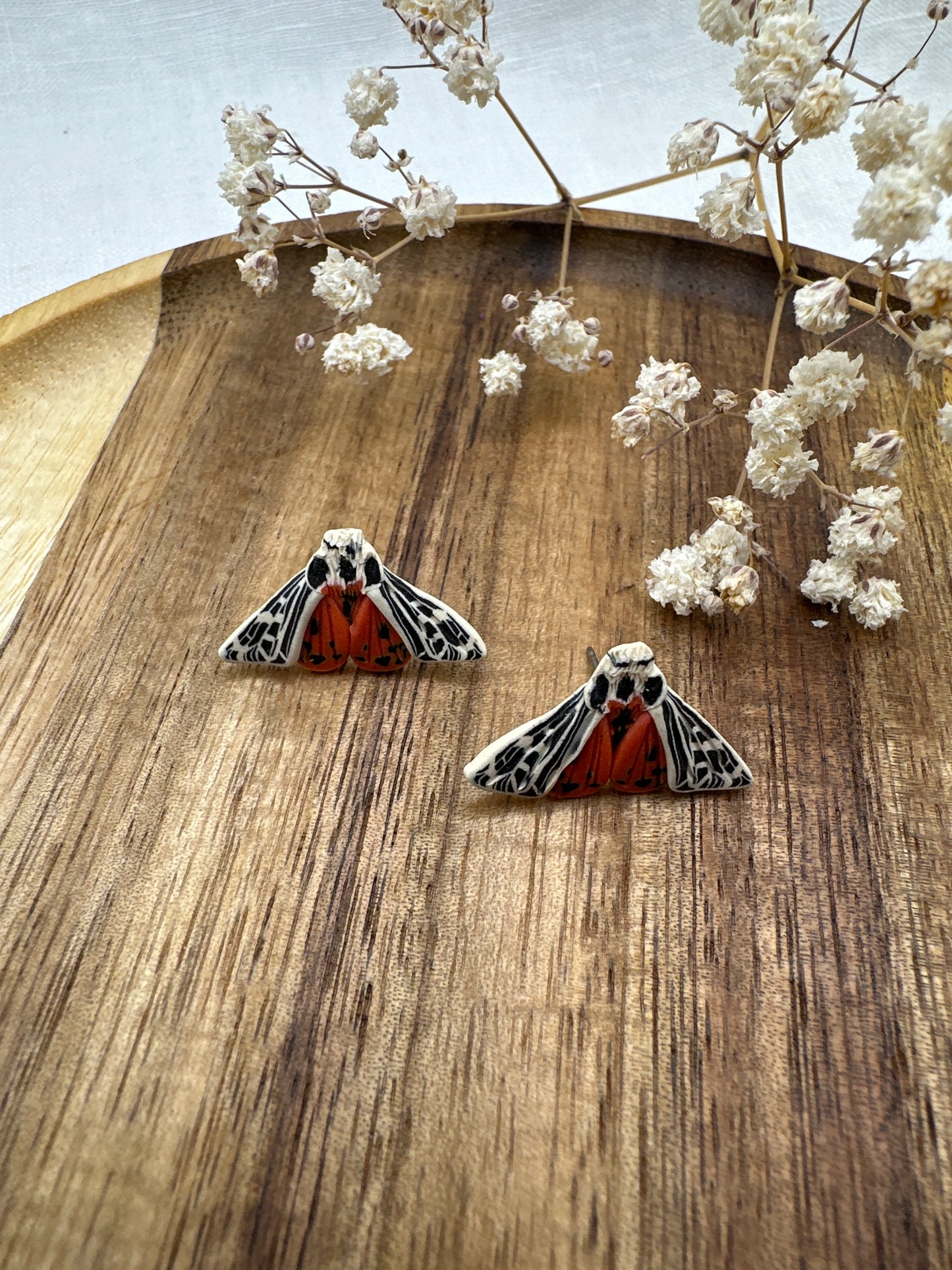 Micro mini ornate tiger moth studs