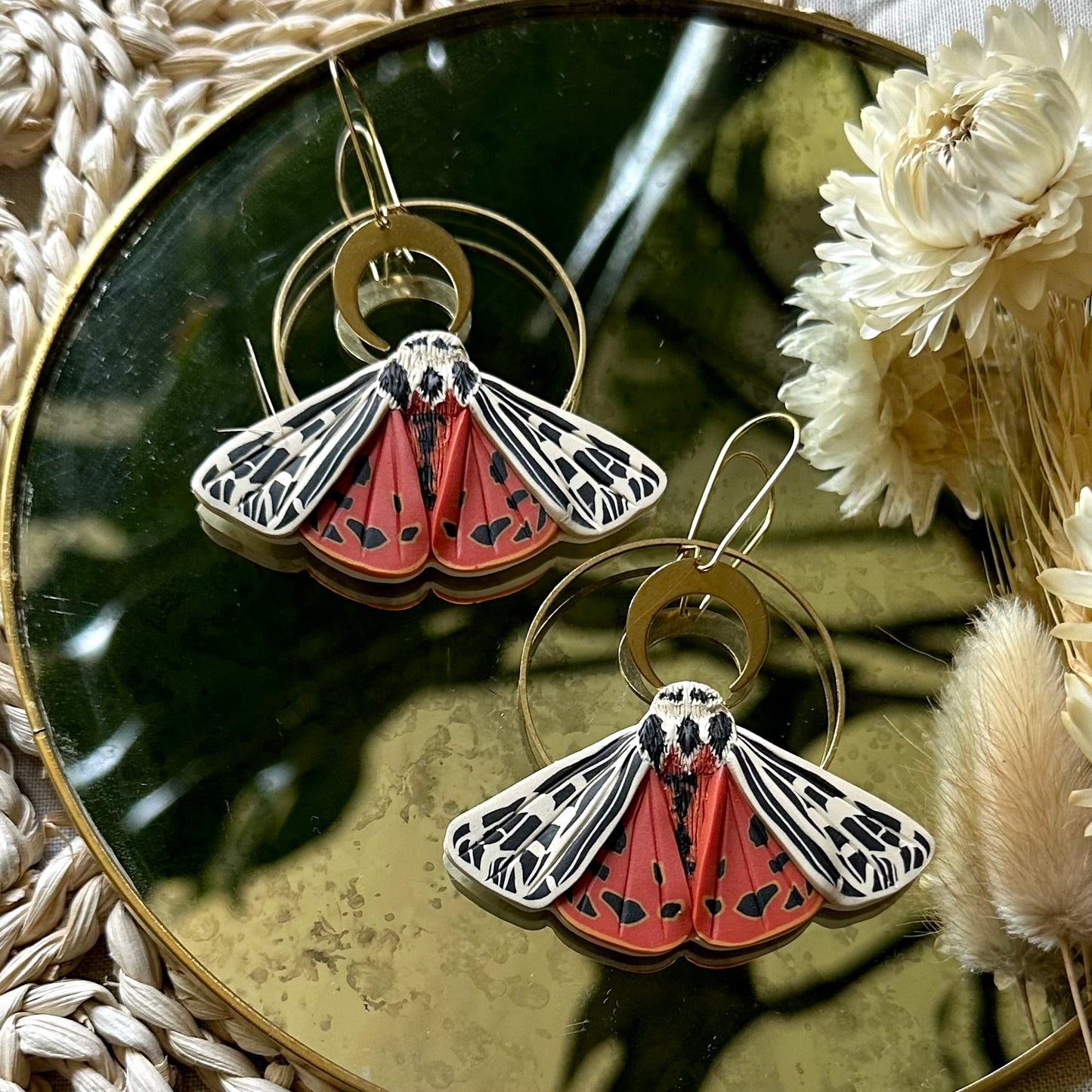 Large Ornate Tiger Moth hoop earrings