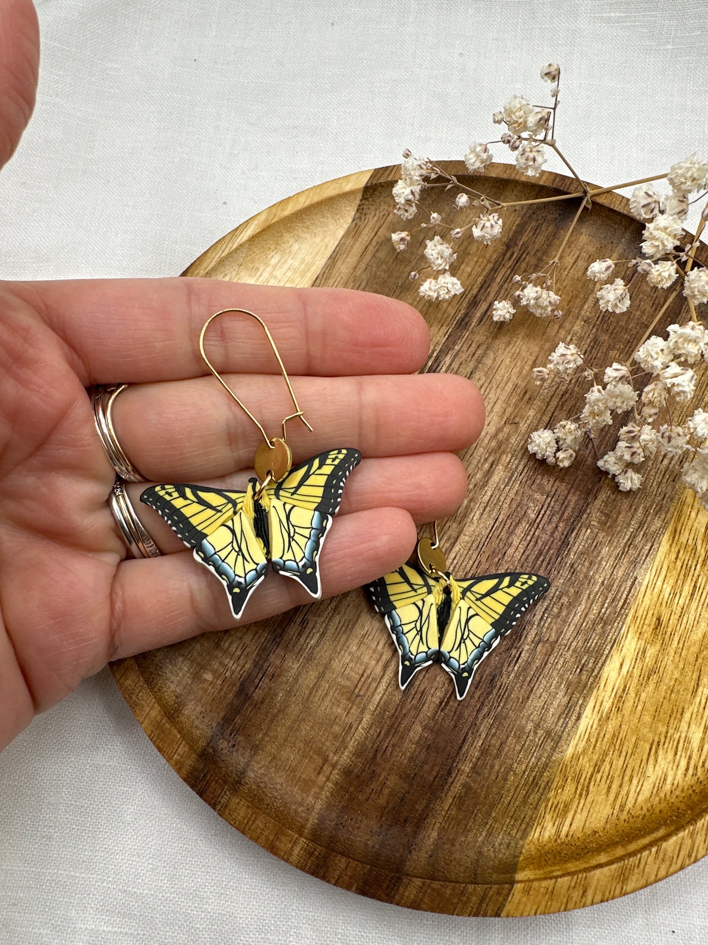 Small eastern tiger swallowtail dangle earrings