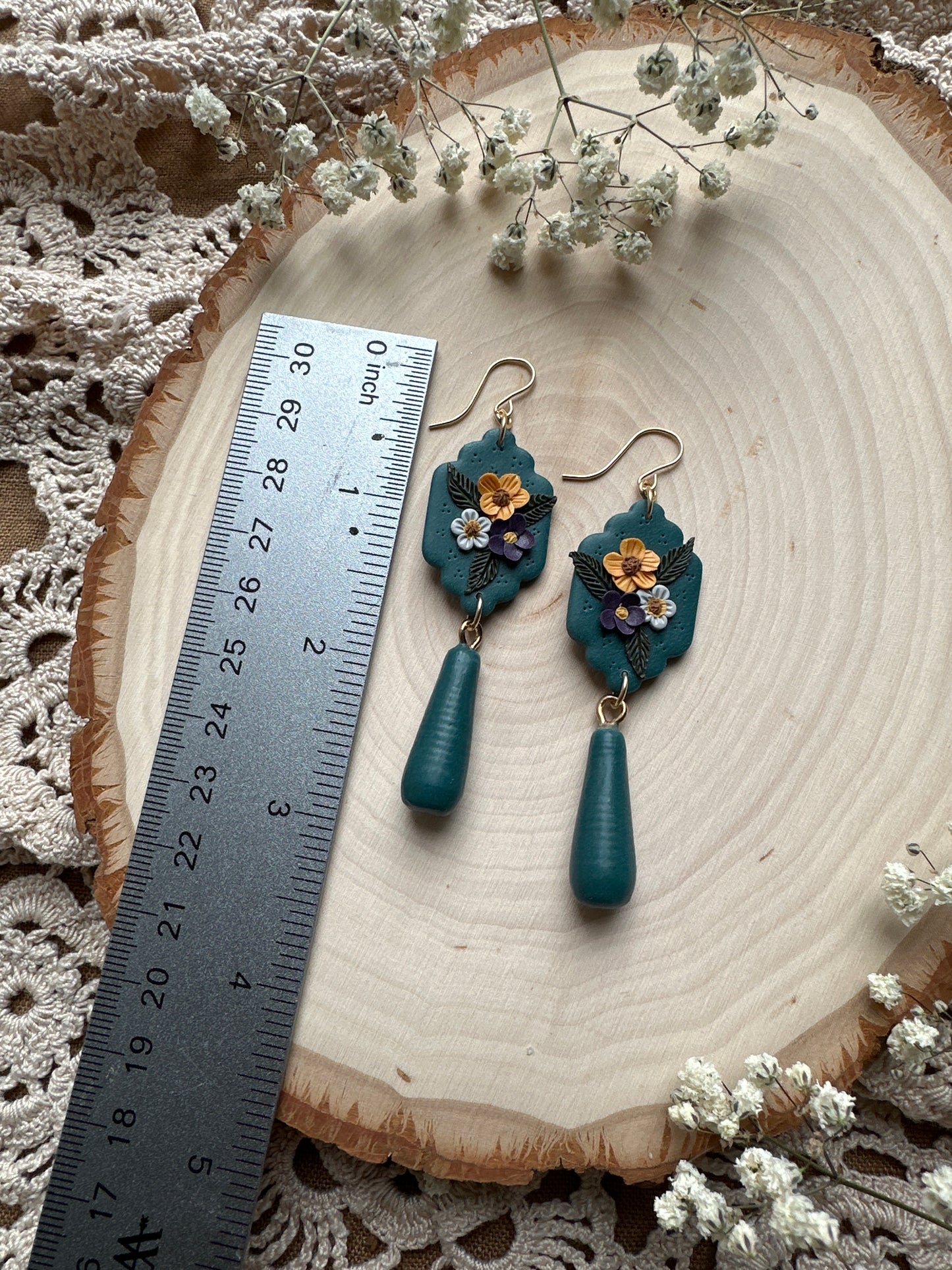 Teal floral dangles