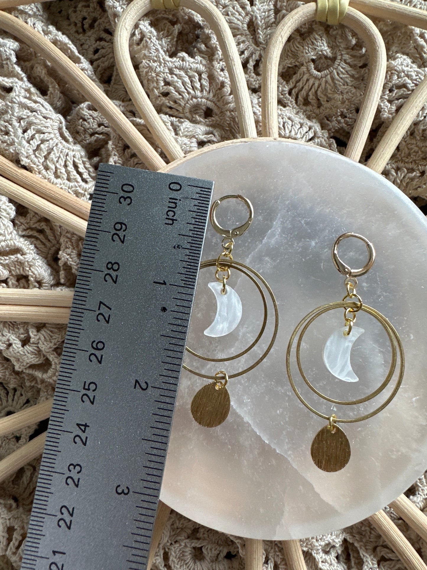 Moon and brass lever back dangles
