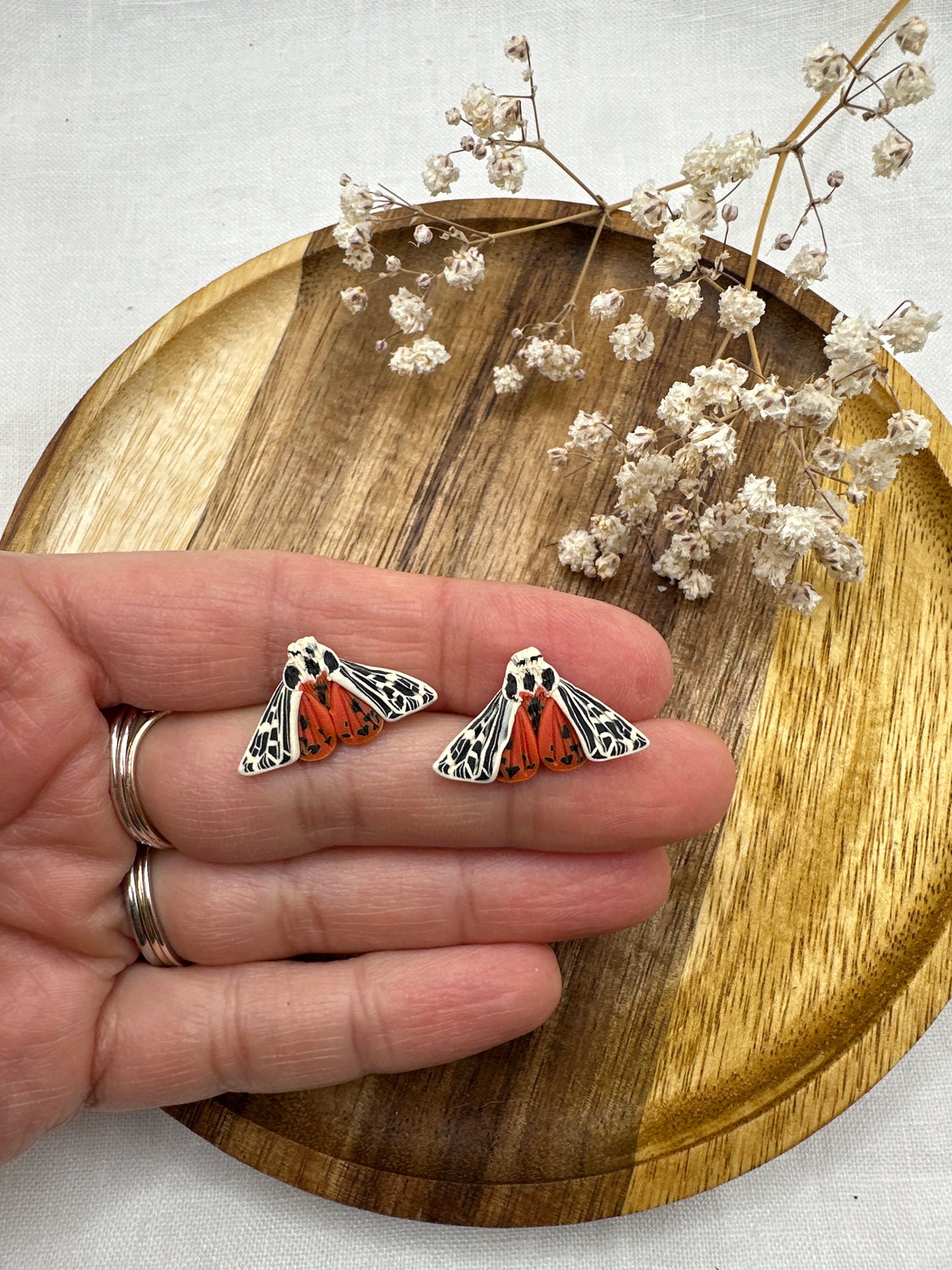 Micro mini ornate tiger moth studs