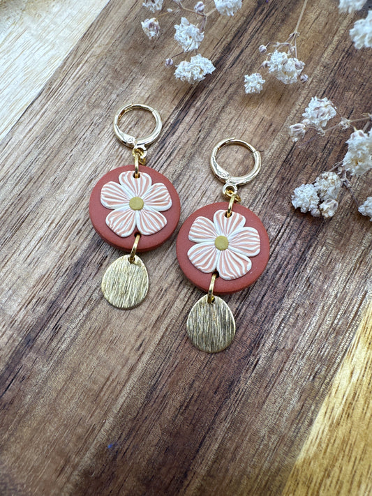 Terracotta flower circle hoops