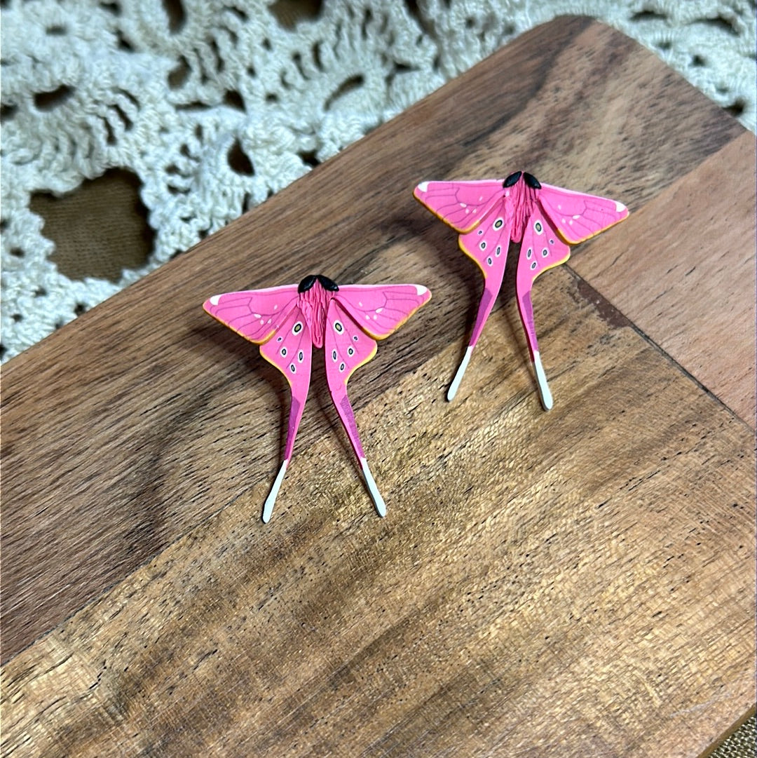 Small pink silk moth studs - made to order