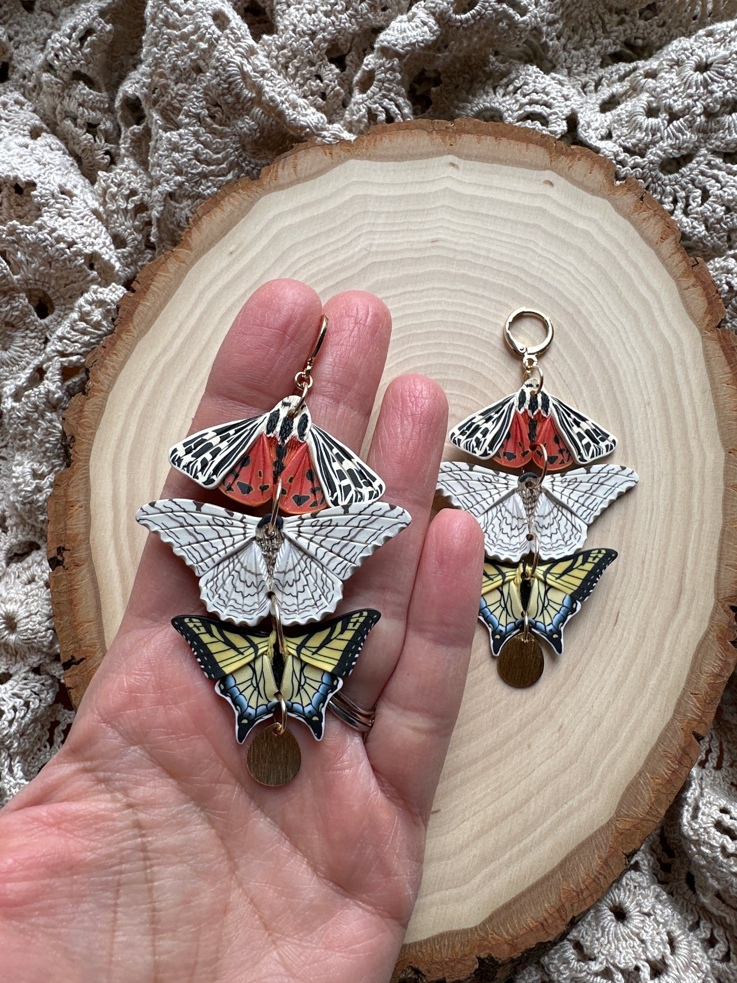 Moth and butterfly triple stack dangles