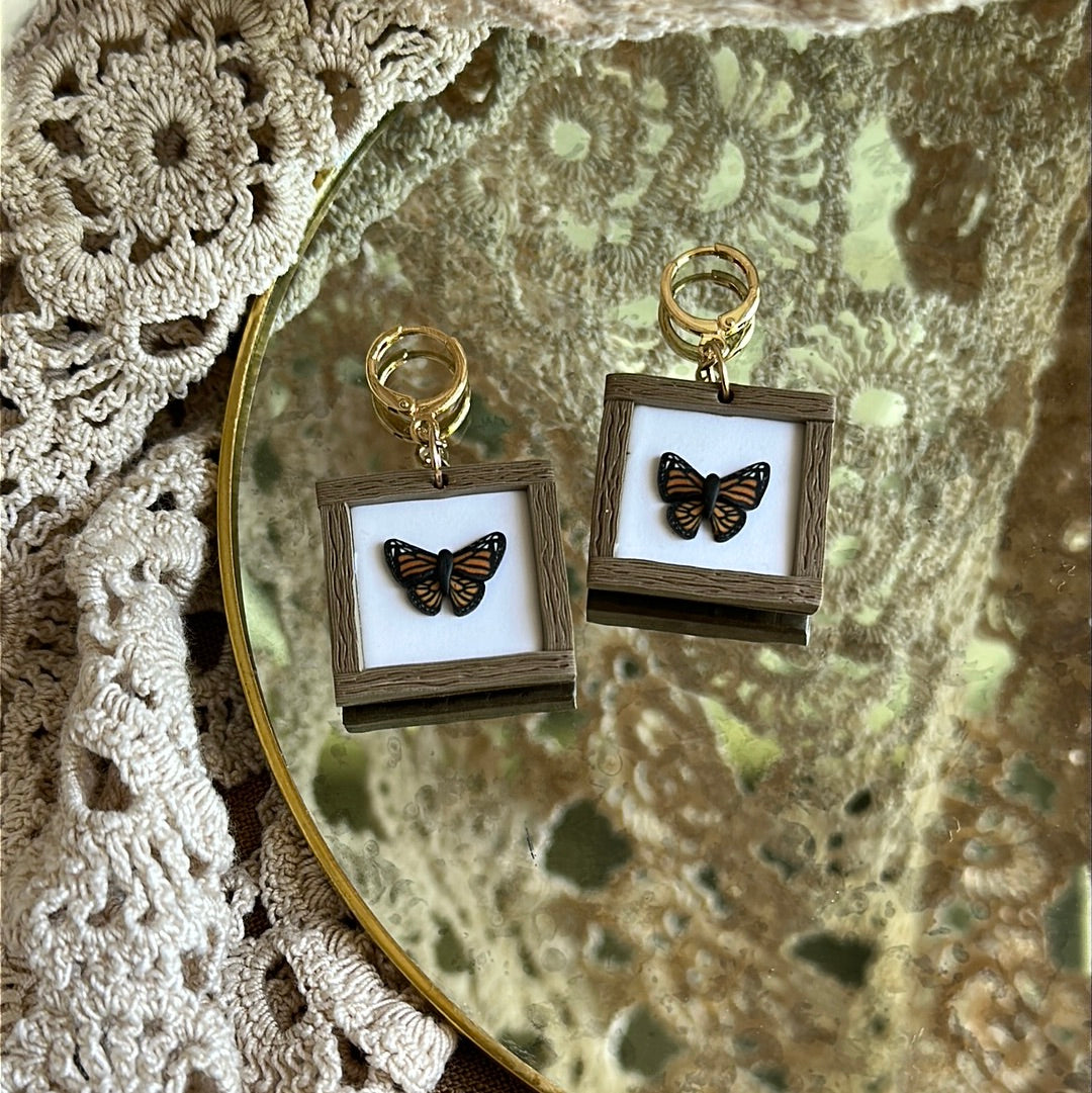Small framed Monarch butterfly hoops