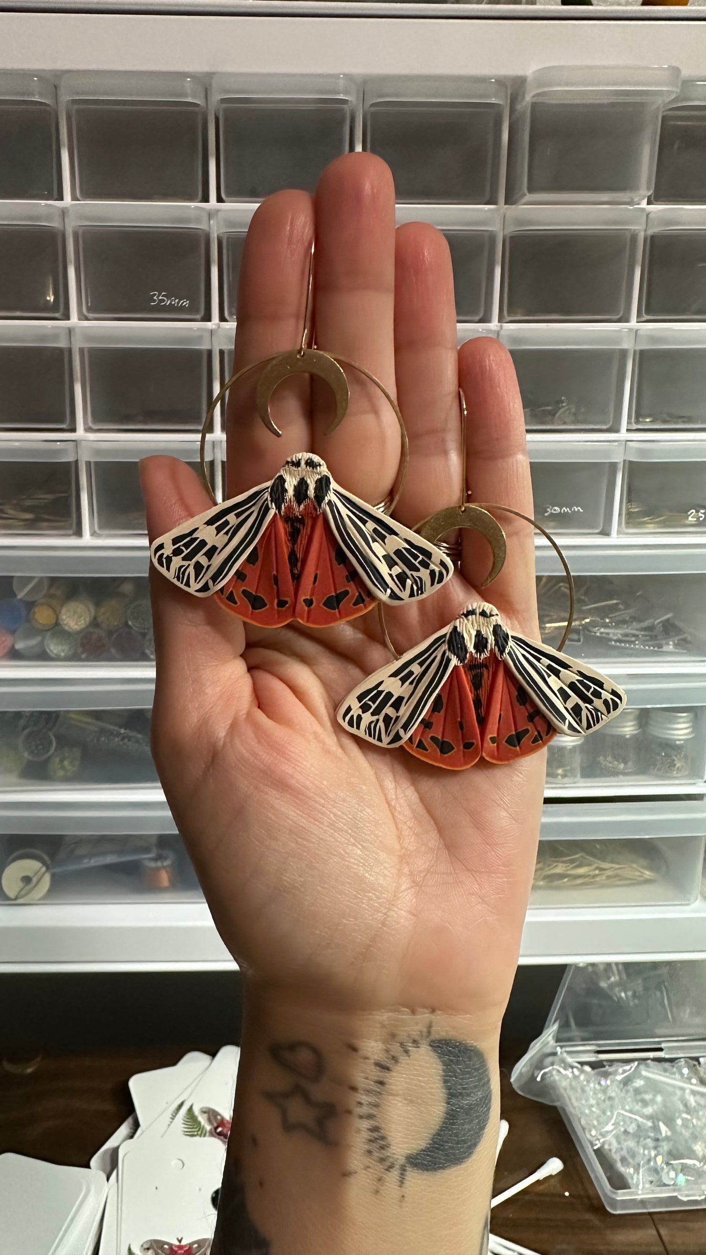 Large Ornate Tiger Moth hoop earrings