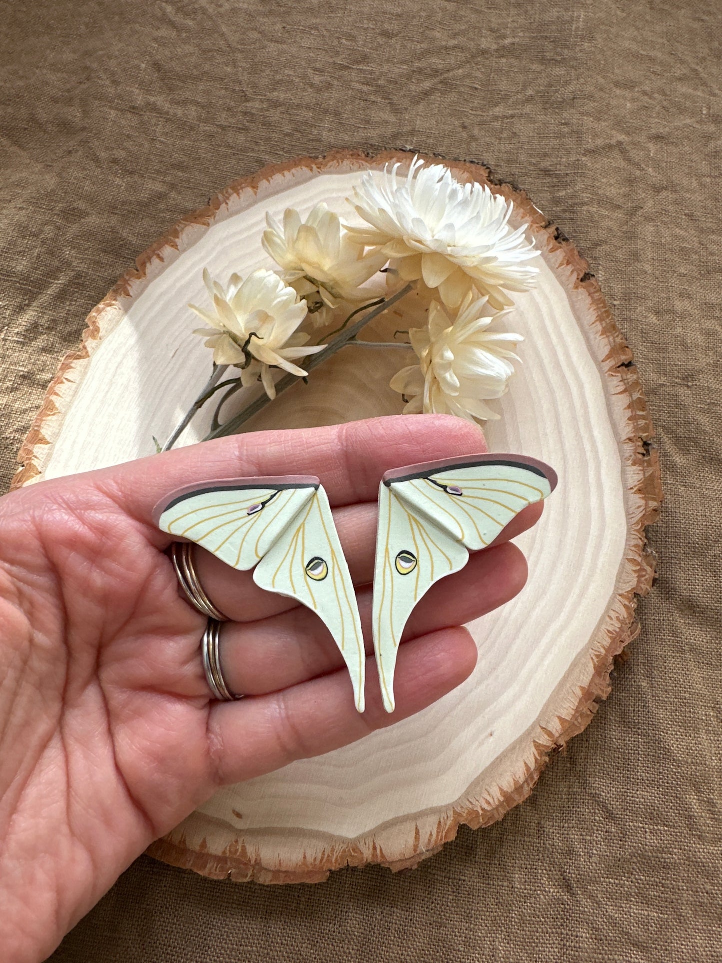 Luna moth wing studs